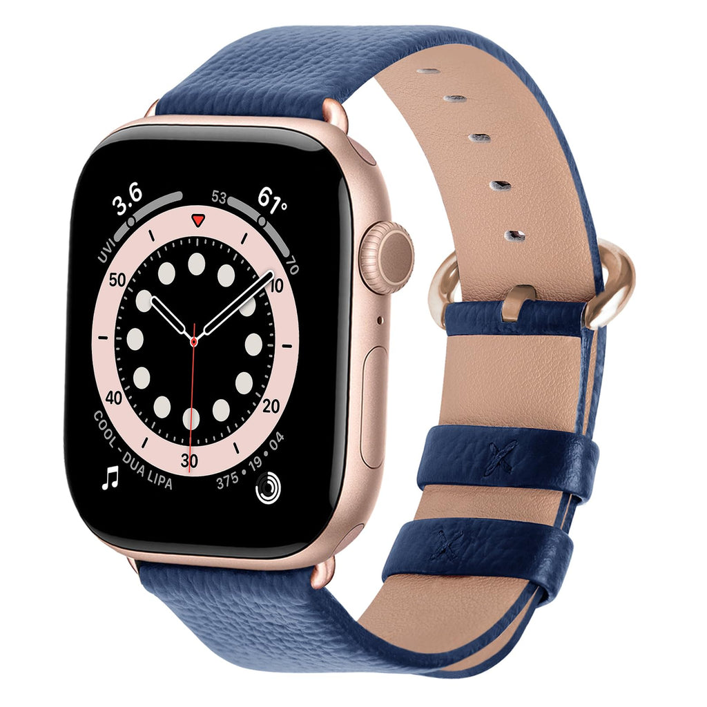 Apple Watch Band | Blue Leather | Litchi Fullmosa watch band 49mm 46mm 45mm 44mm 42mm(s3/2/1) / Rose gold