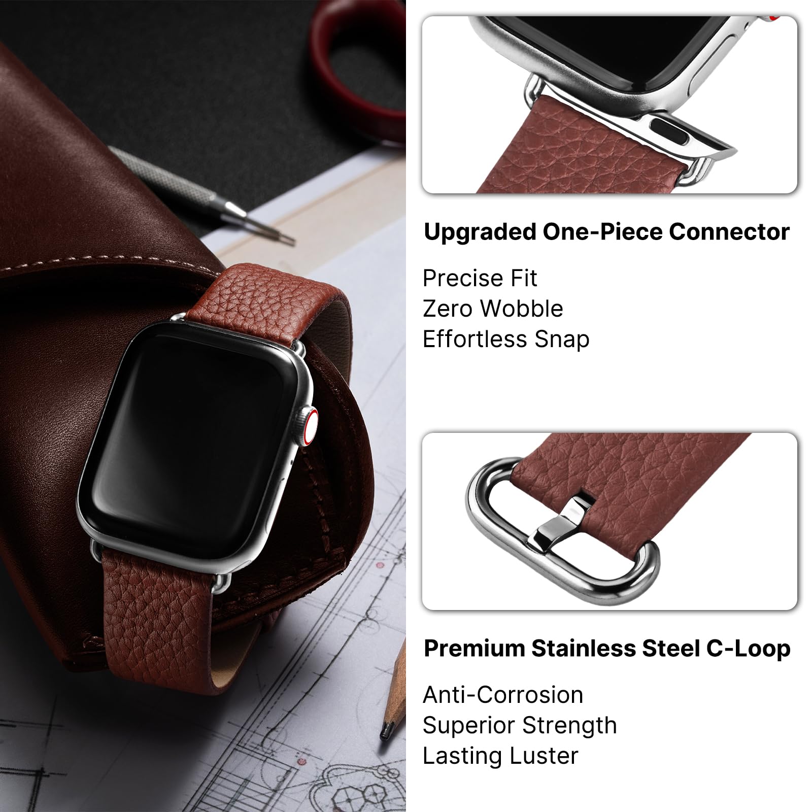 Apple Watch Band | Brown Leather | Litchi Fullmosa watch band