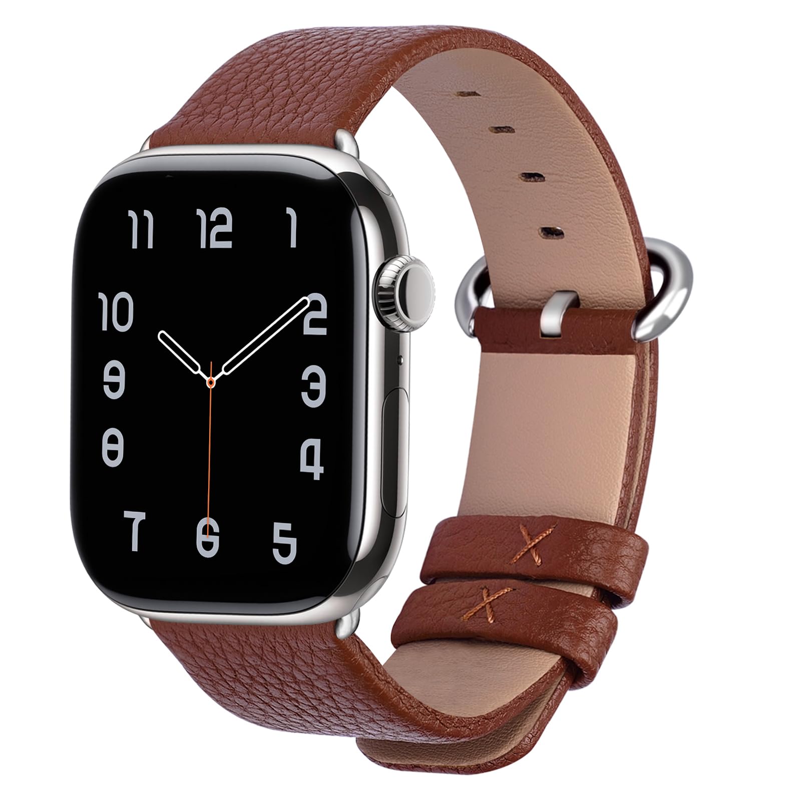 Apple Watch Band | Brown Leather | Litchi Fullmosa watch band 42mm(s11/10) 41mm 40mm 38mm / Silver