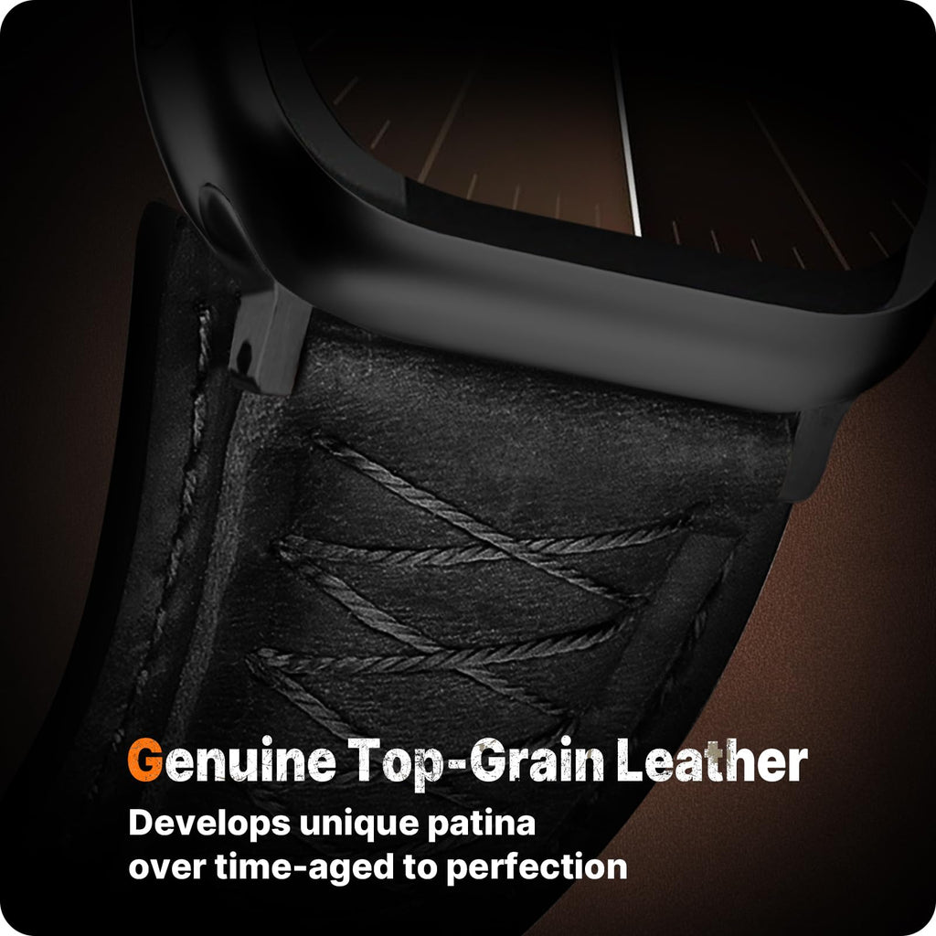 Apple Watch Band | Cross-Stitching Leather Band | Black+Black Fullmosa watch band