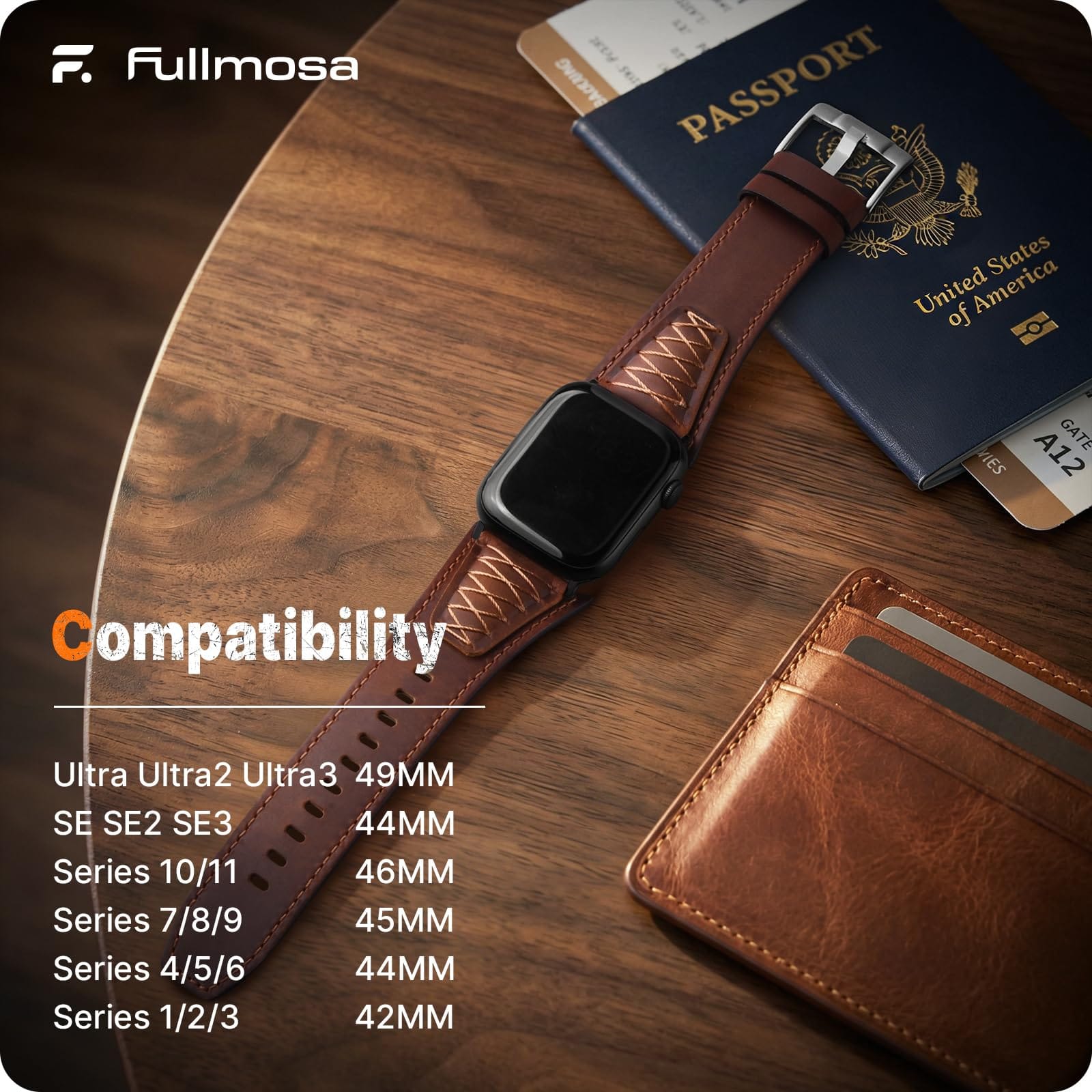 Apple Watch Band | Cross-Stitching Leather Band | Dark Brown+Black Fullmosa watch band