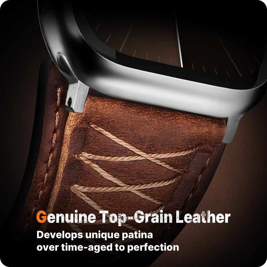 Apple Watch Band | Cross-Stitching Leather Band | Dark Brown+Silver Fullmosa watch band 49mm 46mm 45mm 44mm 42mm（s3/2/1) / Dark Brown+Silver