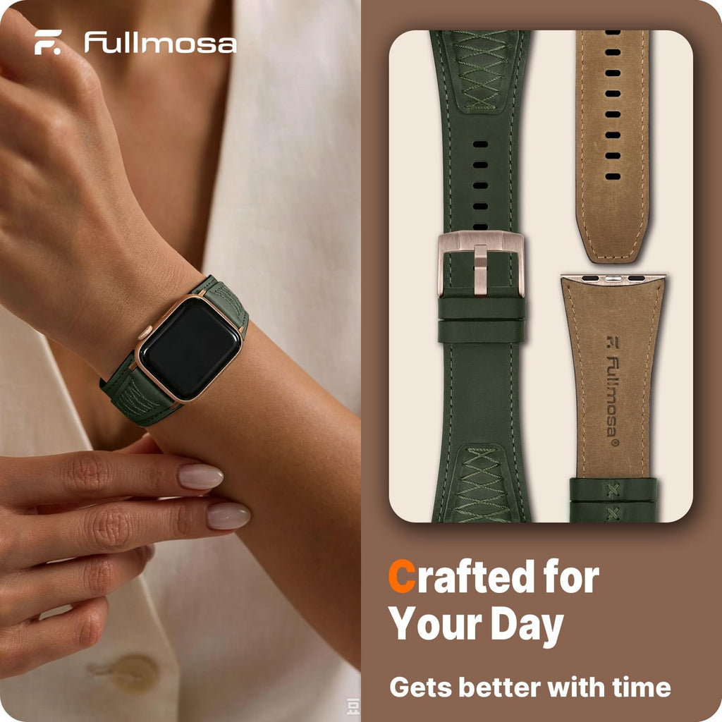 Apple Watch Band | Cross-Stitching Leather Band | Olive Green+Rose Gold Fullmosa watch band 42mm(s11/10) 41mm 40mm 38mm / Olive Green+Rose Gold