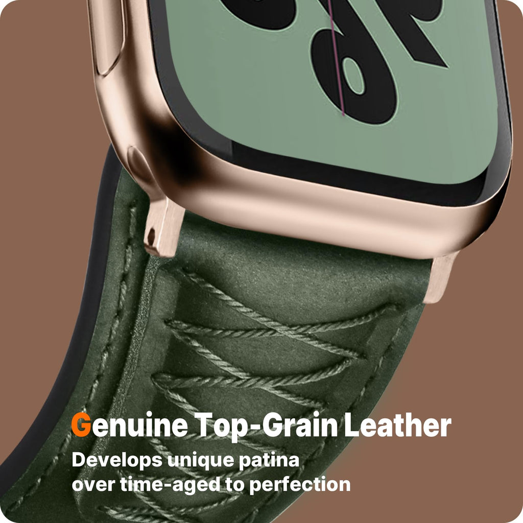 Apple Watch Band | Cross-Stitching Leather Band | Olive Green+Rose Gold Fullmosa watch band 42mm(s11/10) 41mm 40mm 38mm / Olive Green+Rose Gold