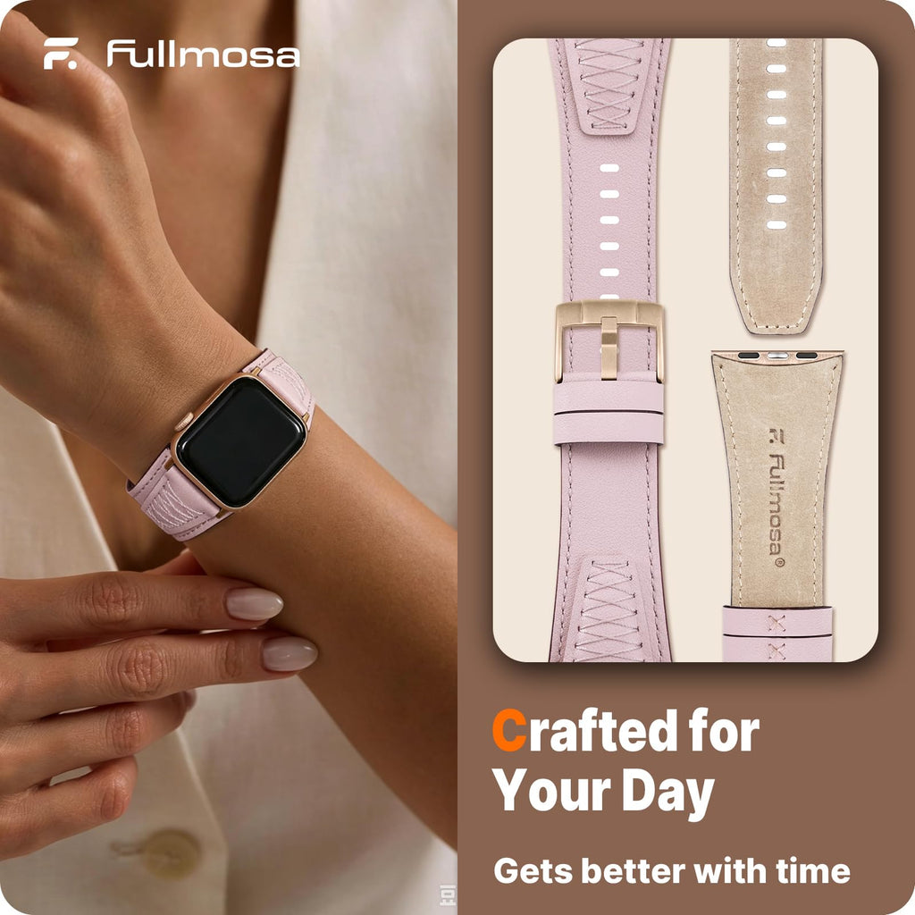 Apple Watch Band | Cross-Stitching Leather Band | Sand pink+Rose Gold Fullmosa watch band 42mm(s11/10) 41mm 40mm 38mm / Sand pink+Rose Gold