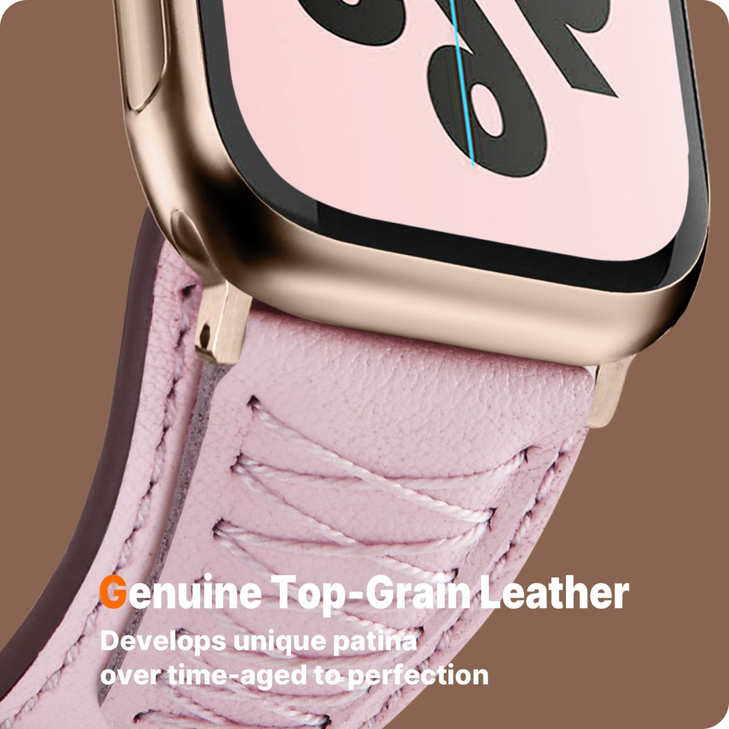 Apple Watch Band | Cross-Stitching Leather Band | Sand pink+Rose Gold Fullmosa watch band 42mm(s11/10) 41mm 40mm 38mm / Sand pink+Rose Gold