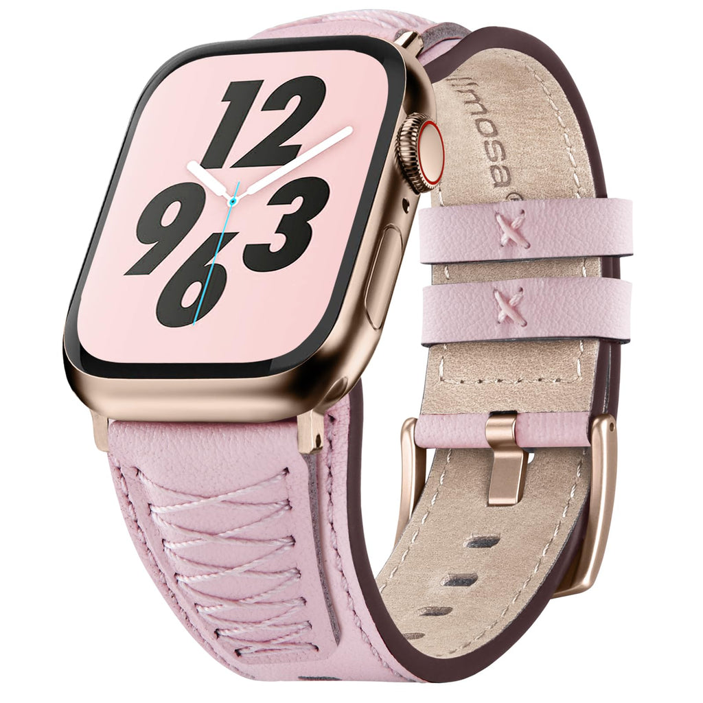 Apple Watch Band | Cross-Stitching Leather Band | Sand pink+Rose Gold Fullmosa watch band 42mm(s11/10) 41mm 40mm 38mm / Sand pink+Rose Gold