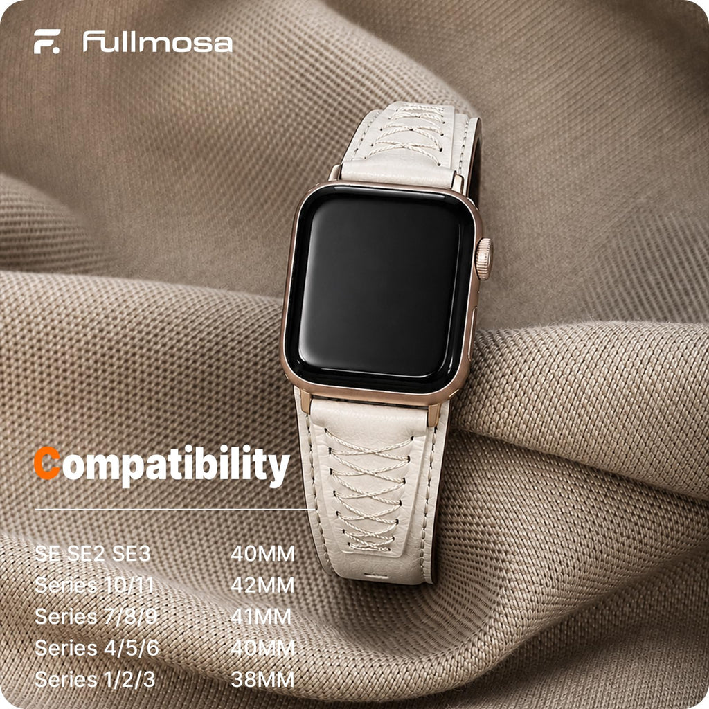 Apple Watch Band | Cross-Stitching Leather Band | White+Rose Gold Fullmosa watch band 42mm(s11/10) 41mm 40mm 38mm / White+Rose Gold