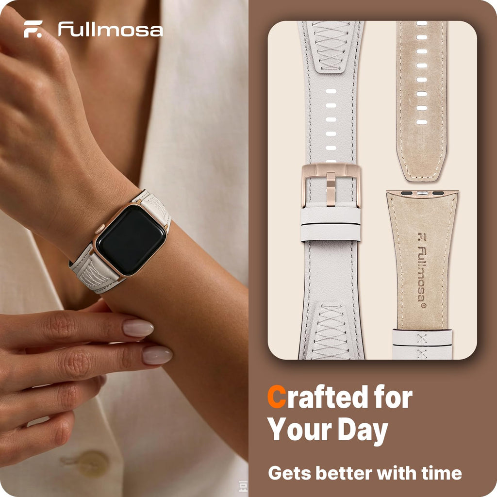 Apple Watch Band | Cross-Stitching Leather Band | White+Rose Gold Fullmosa watch band 42mm(s11/10) 41mm 40mm 38mm / White+Rose Gold