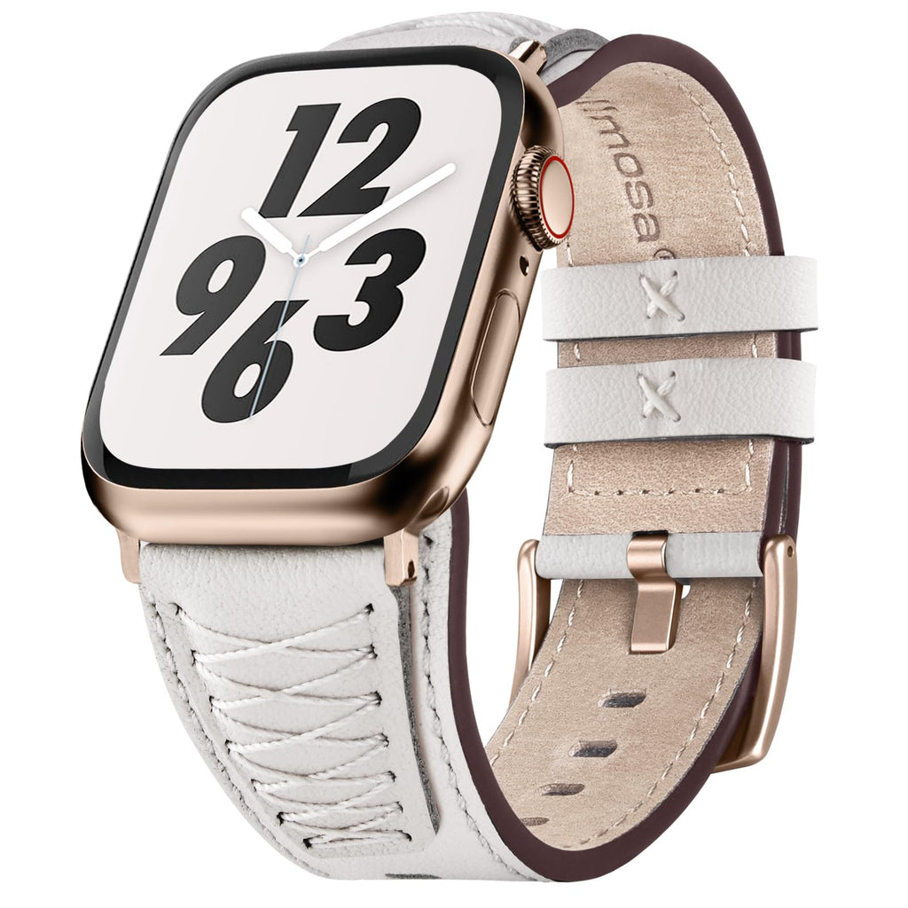 Apple Watch Band | Cross-Stitching Leather Band | White+Rose Gold Fullmosa watch band 42mm(s11/10) 41mm 40mm 38mm / White+Rose Gold
