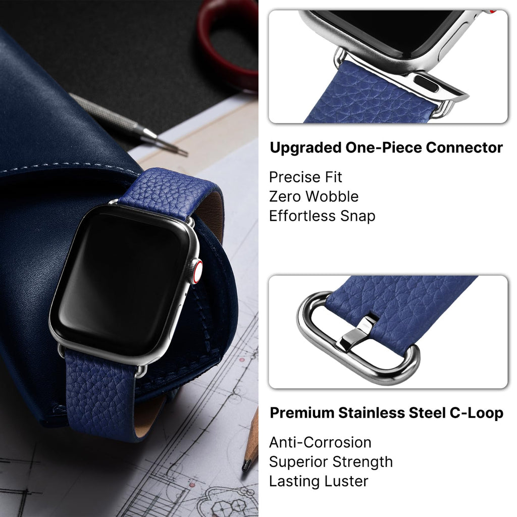 Apple Watch Band | Dark Blue Leather | Litchi Fullmosa watch band