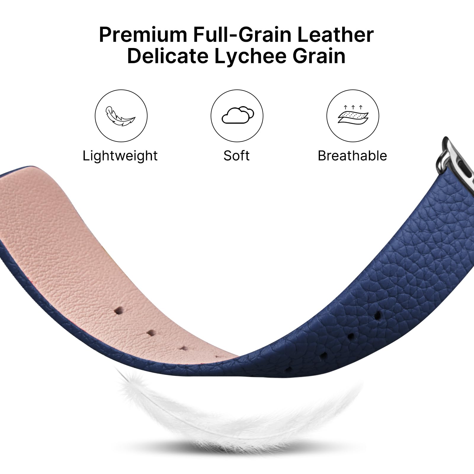 Apple Watch Band | Dark Blue Leather | Litchi Fullmosa watch band