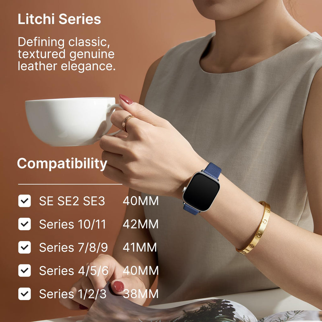 Apple Watch Band | Dark Blue Leather | Litchi Fullmosa watch band