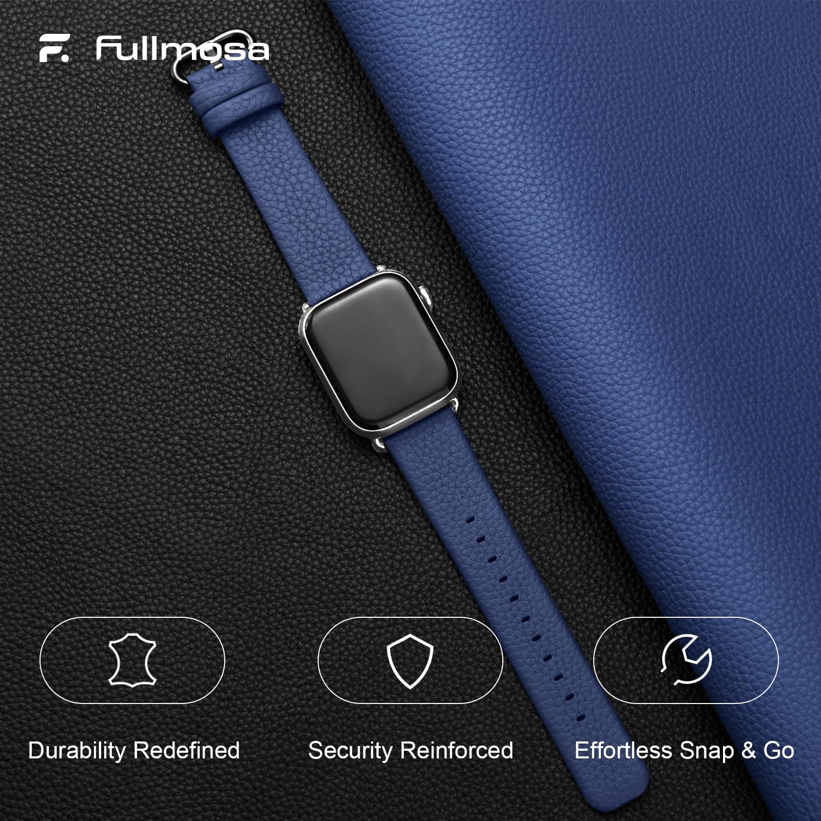 Apple Watch Band | Dark Blue Leather | Litchi Fullmosa watch band
