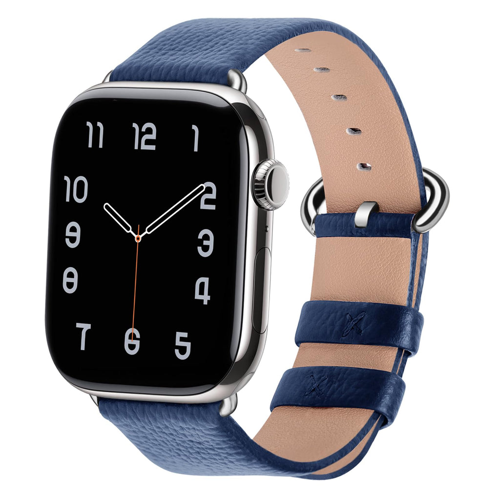 Apple Watch Band | Dark Blue Leather | Litchi Fullmosa watch band 49mm 46mm 45mm 44mm 42mm(s3/2/1) / Silver
