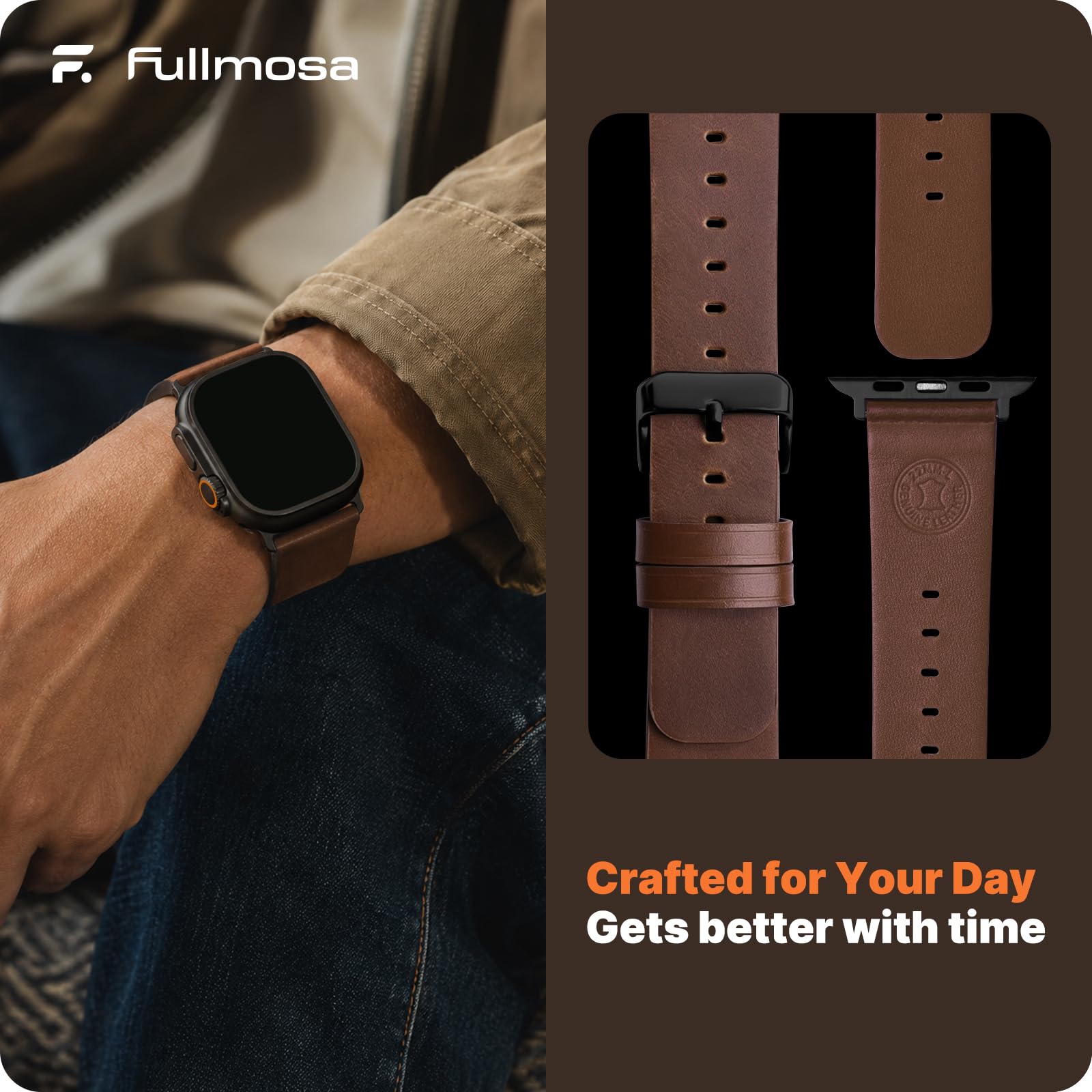 Apple Watch Band | Dark Brown Leather | Litchi Fullmosa