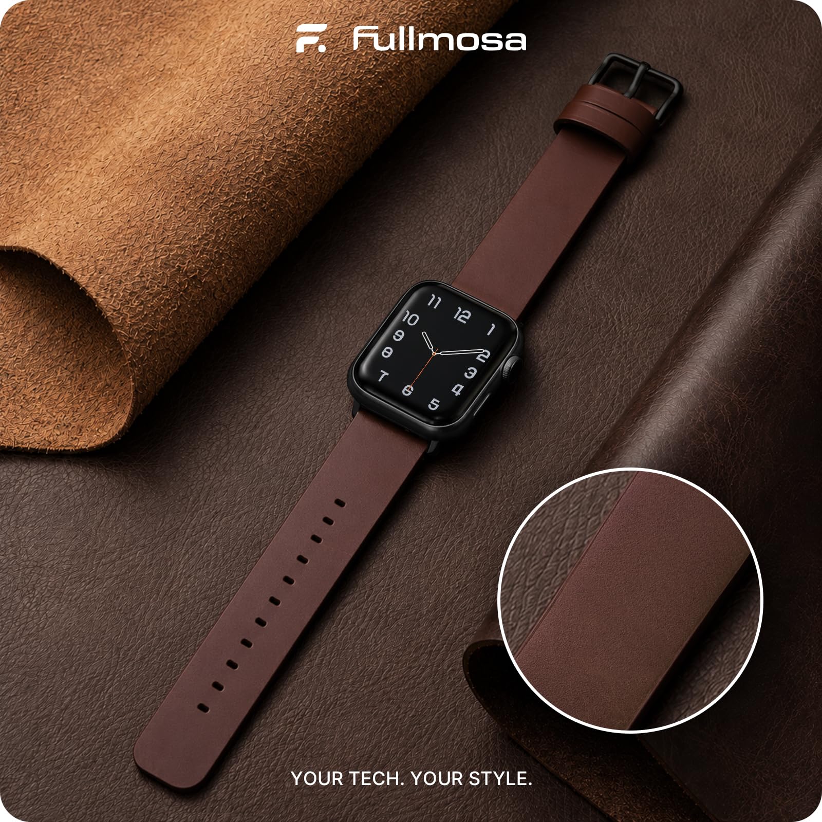 Apple Watch Band | Dark Brown Leather | Litchi Fullmosa