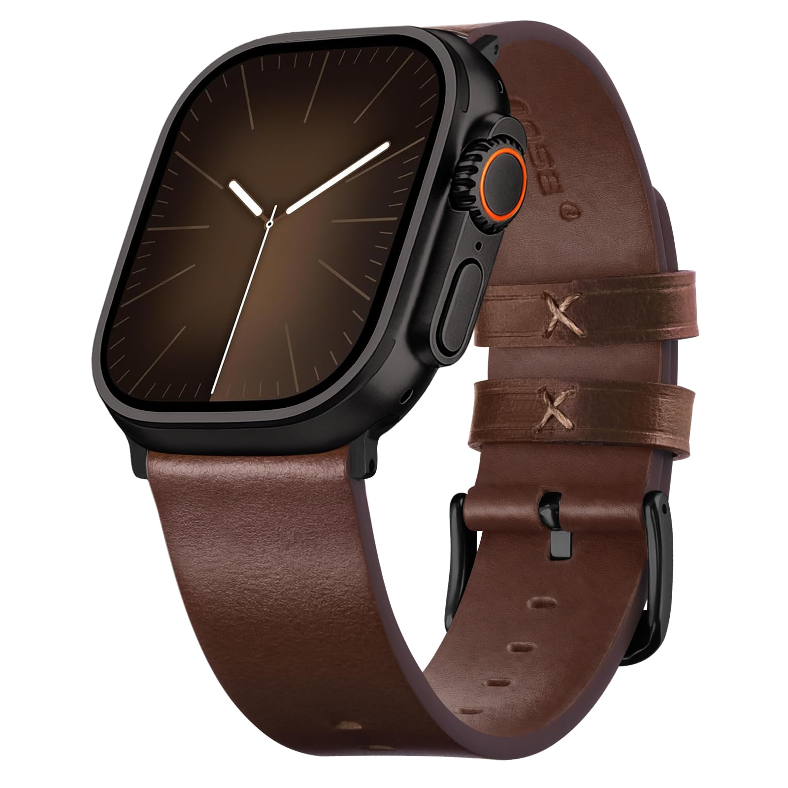 Apple Watch Band | Dark Brown Leather | Litchi Fullmosa watch band 49mm 46mm 45mm 44mm 42mm(s3/2/1) / Black