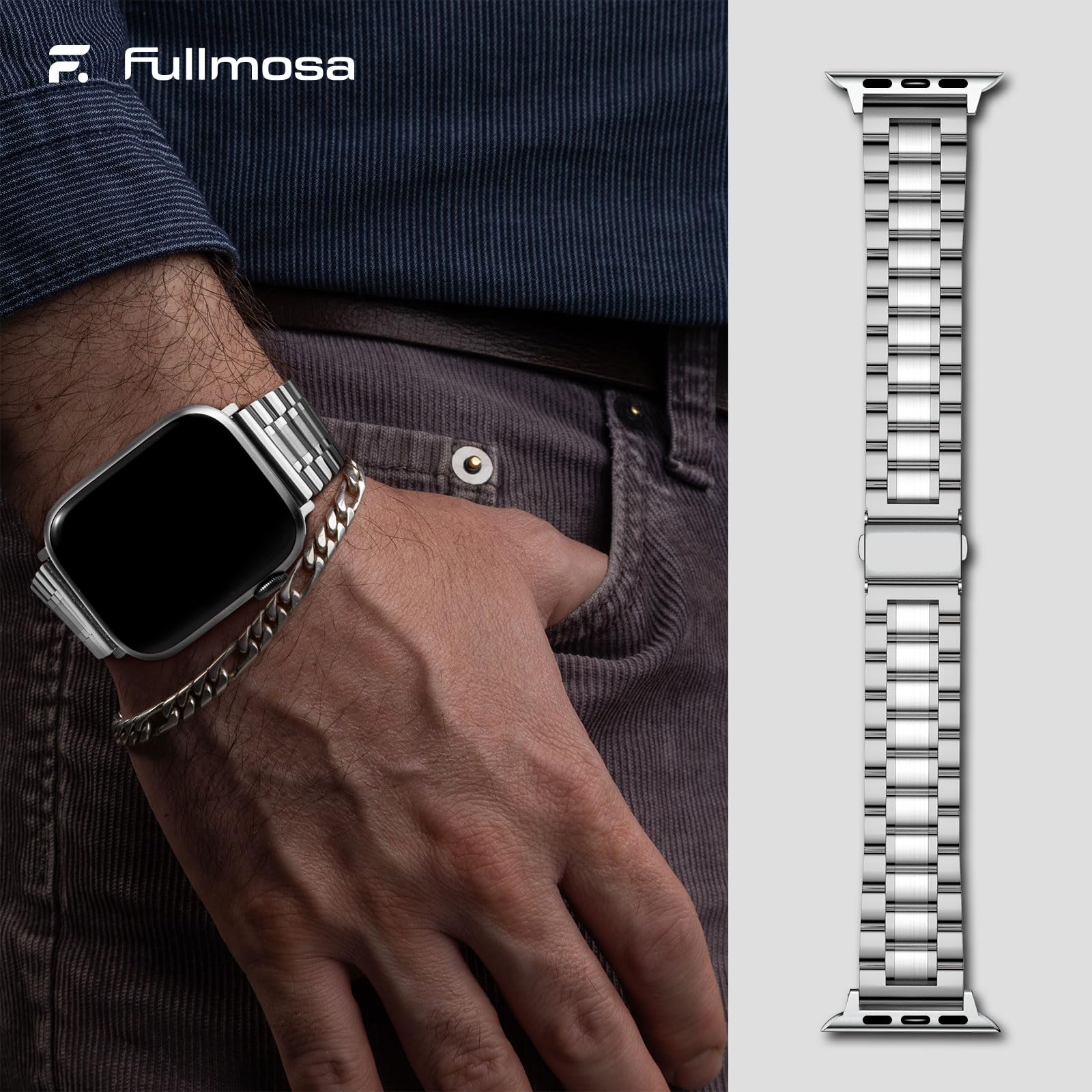 Apple Watch Band | EB-Metal Straps | Silver Fullmosa watch band