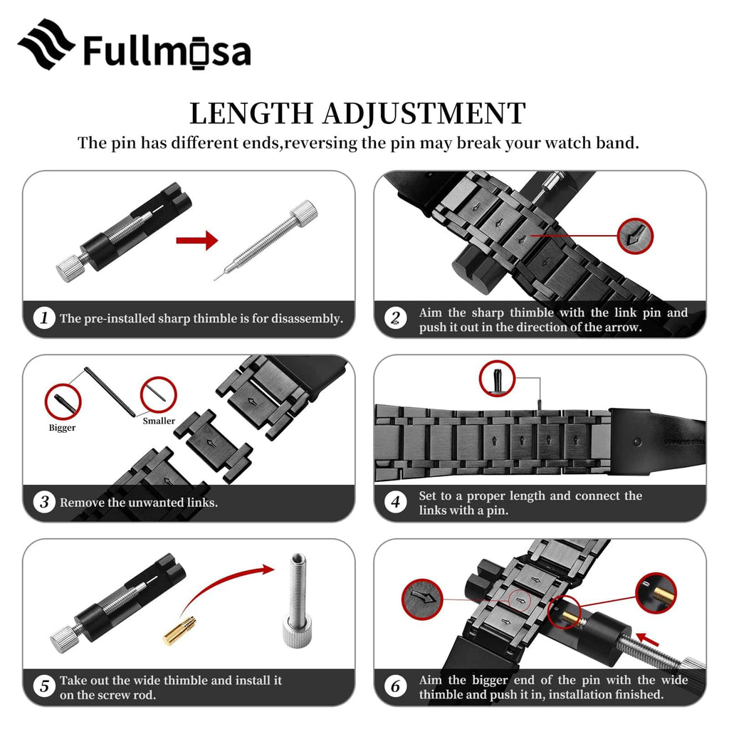 Apple Watch Band | Five-Links Stainless Steel Metal | Black Fullmosa