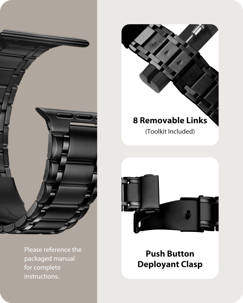 Apple Watch Band | Five-Links Stainless Steel Metal | Black Fullmosa