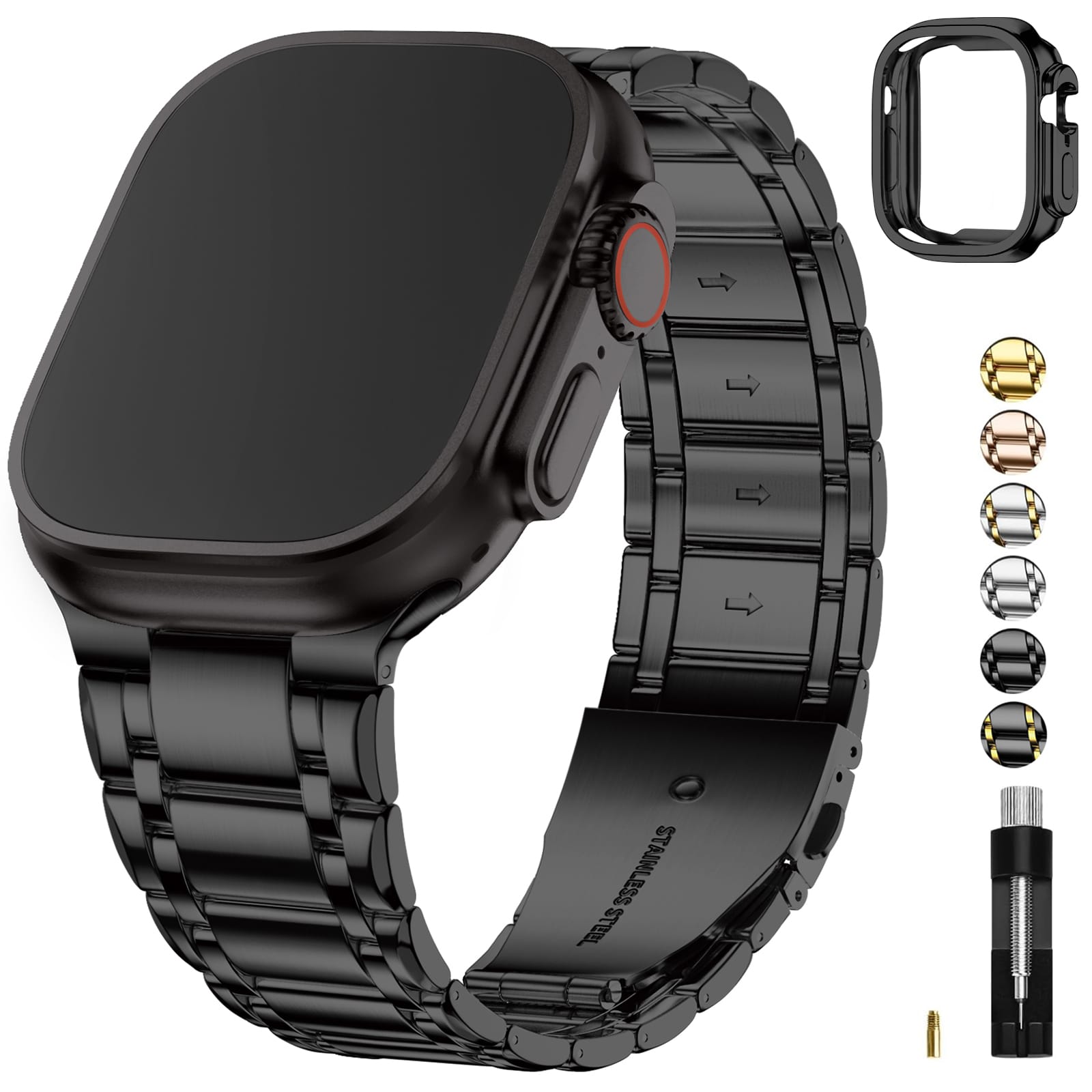 Apple Watch Band | Five-Links Stainless Steel Metal | Black Fullmosa 49mm(ultra3/2/1) / Black