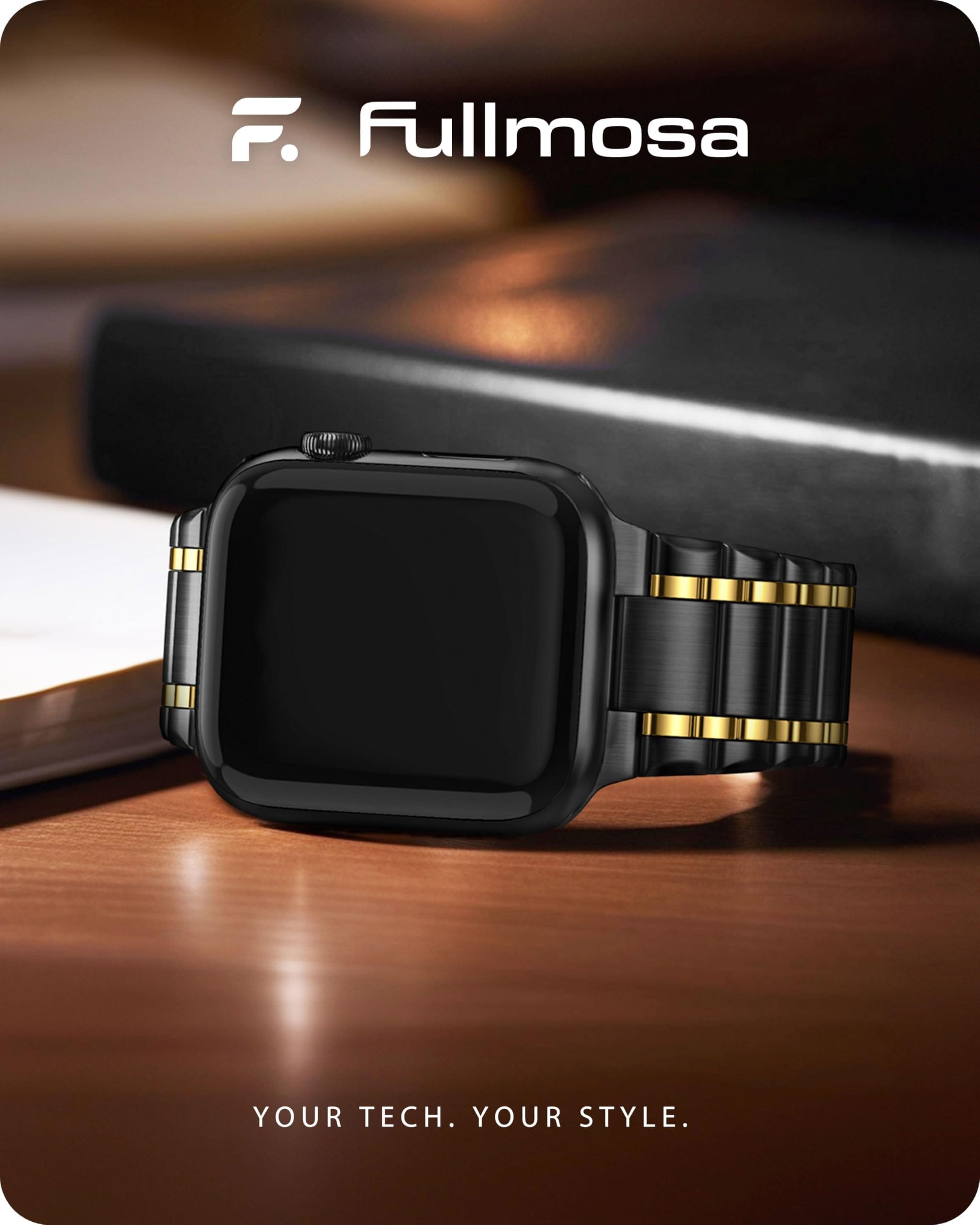 Apple Watch Band | Five-Links Stainless Steel Metal | Black and Gold Fullmosa