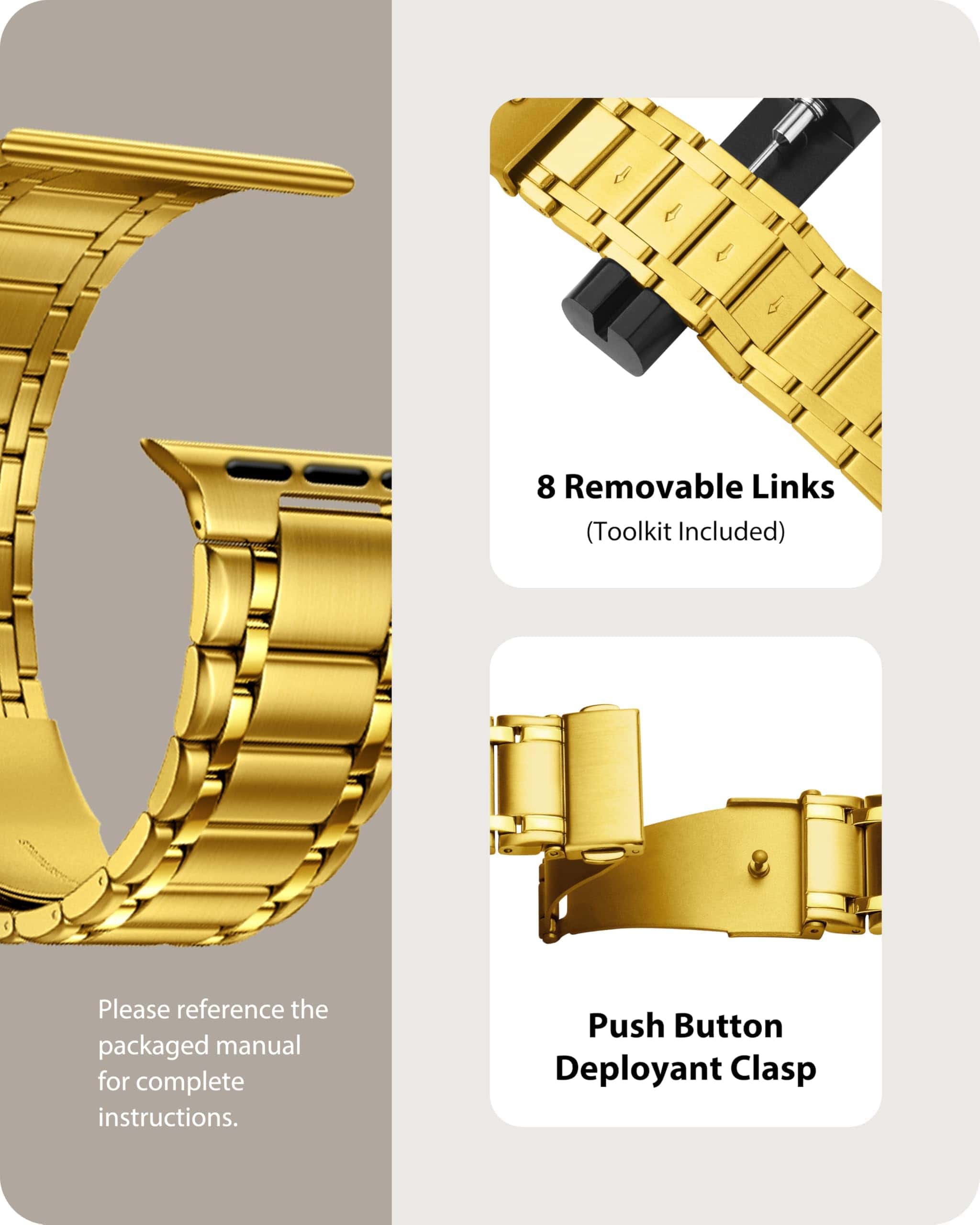 Apple Watch Band | Five-Links Stainless Steel Metal | Golden Fullmosa