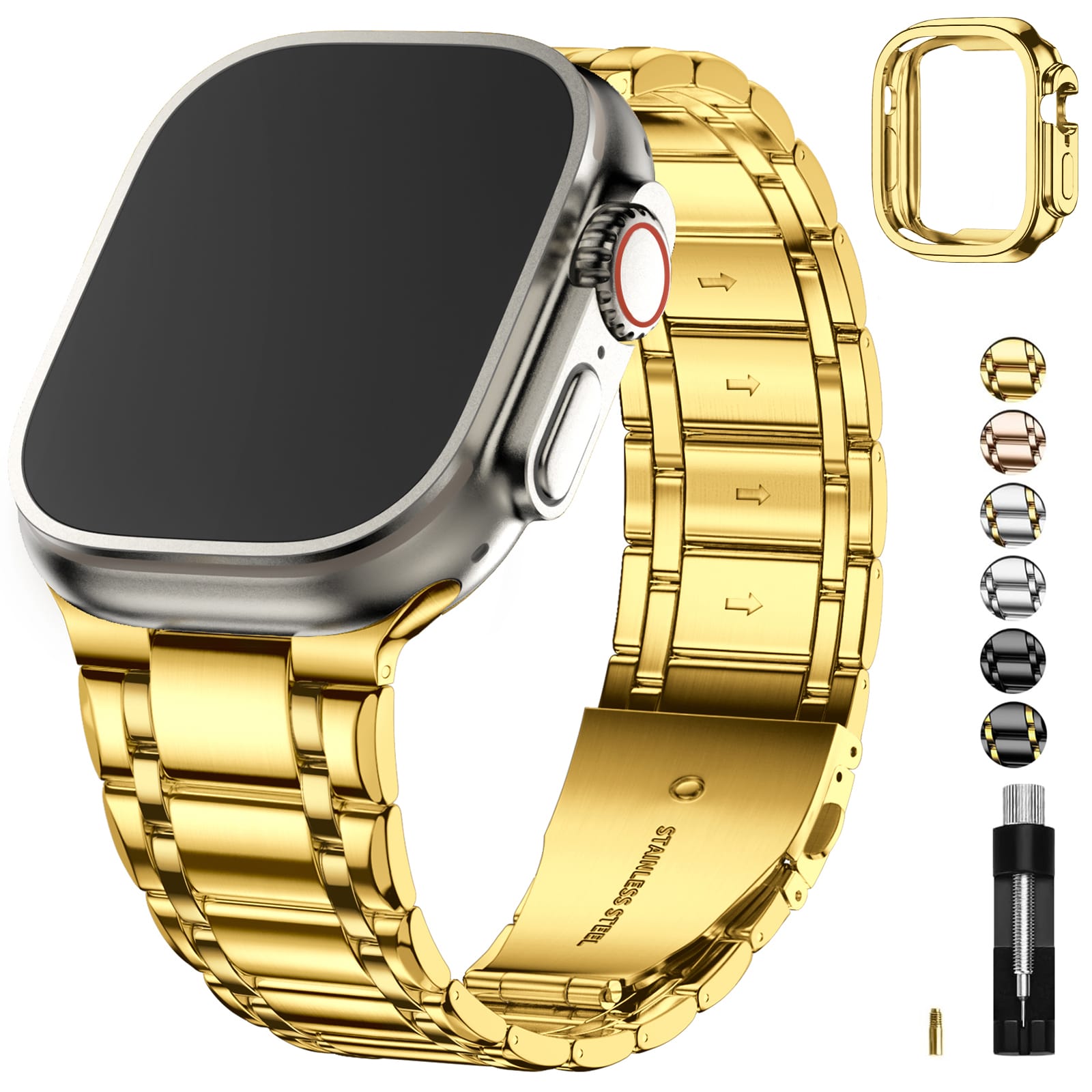 Apple Watch Band | Five-Links Stainless Steel Metal | Golden Fullmosa 49mm(ultra3/2/1) / Golden
