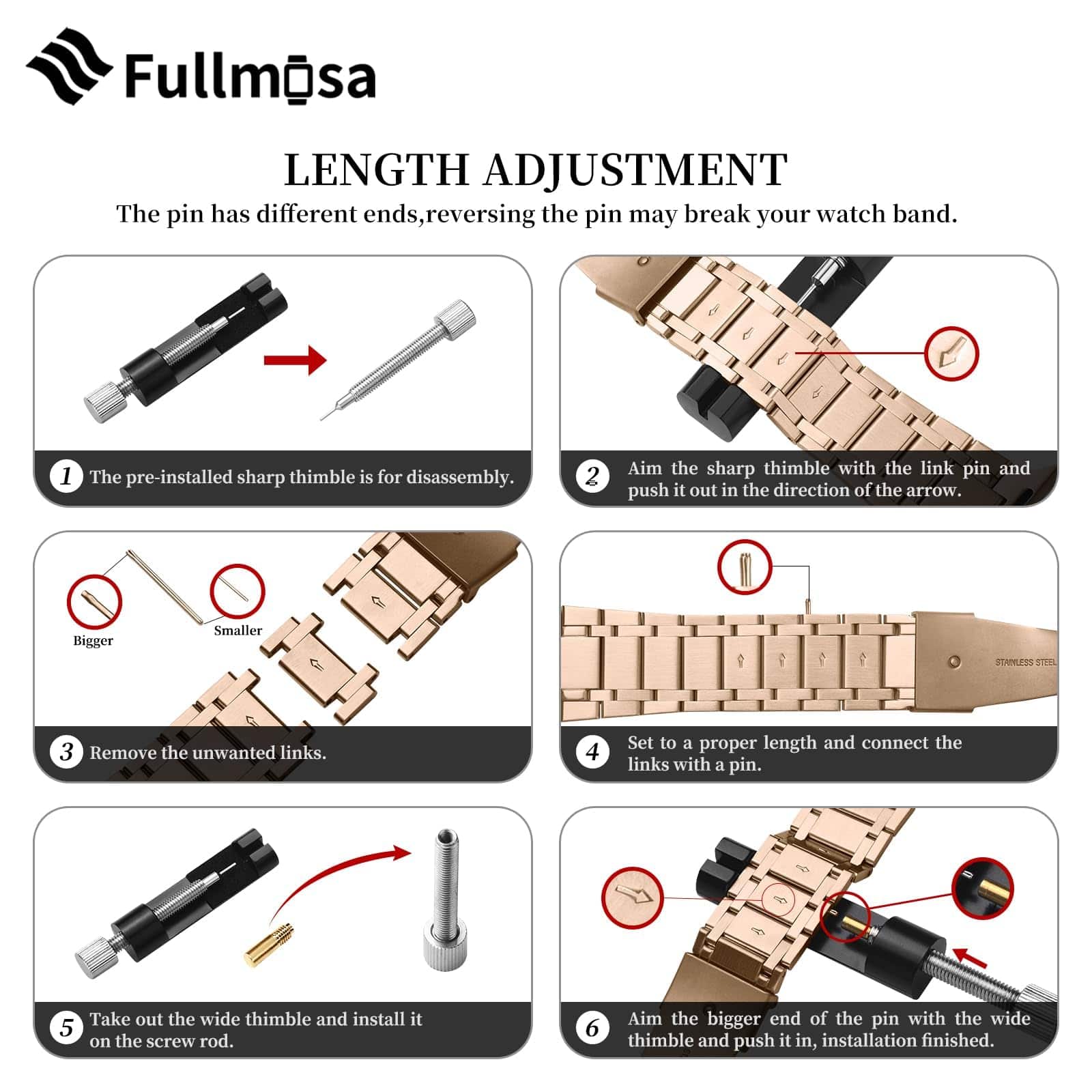 Apple Watch Band | Five-Links Stainless Steel Metal | Rose Gold Fullmosa