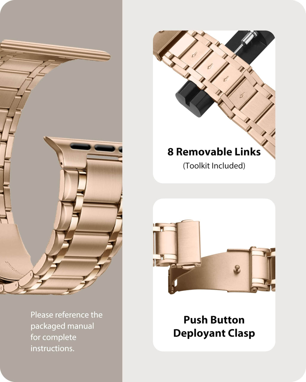 Apple Watch Band | Five-Links Stainless Steel Metal | Rose Gold Fullmosa