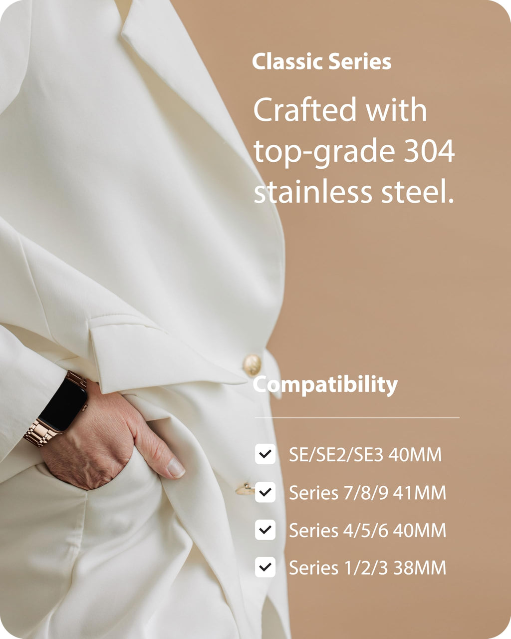 Apple Watch Band | Five-Links Stainless Steel Metal | Rose Gold Fullmosa