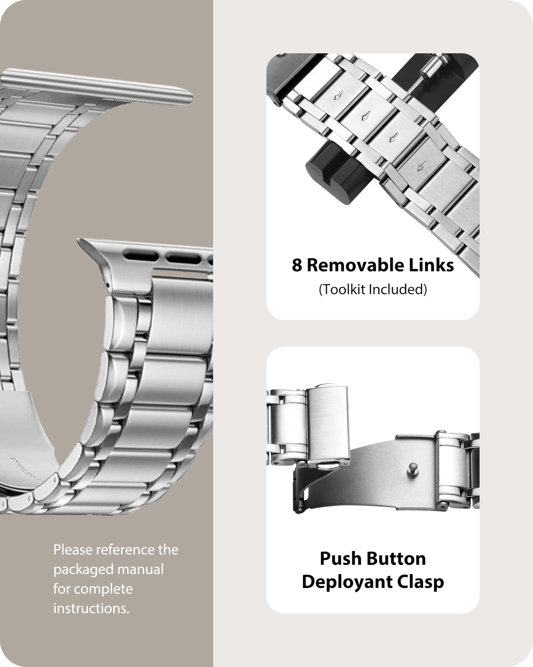 Apple Watch Band | Five-Links Stainless Steel Metal | Silver Fullmosa