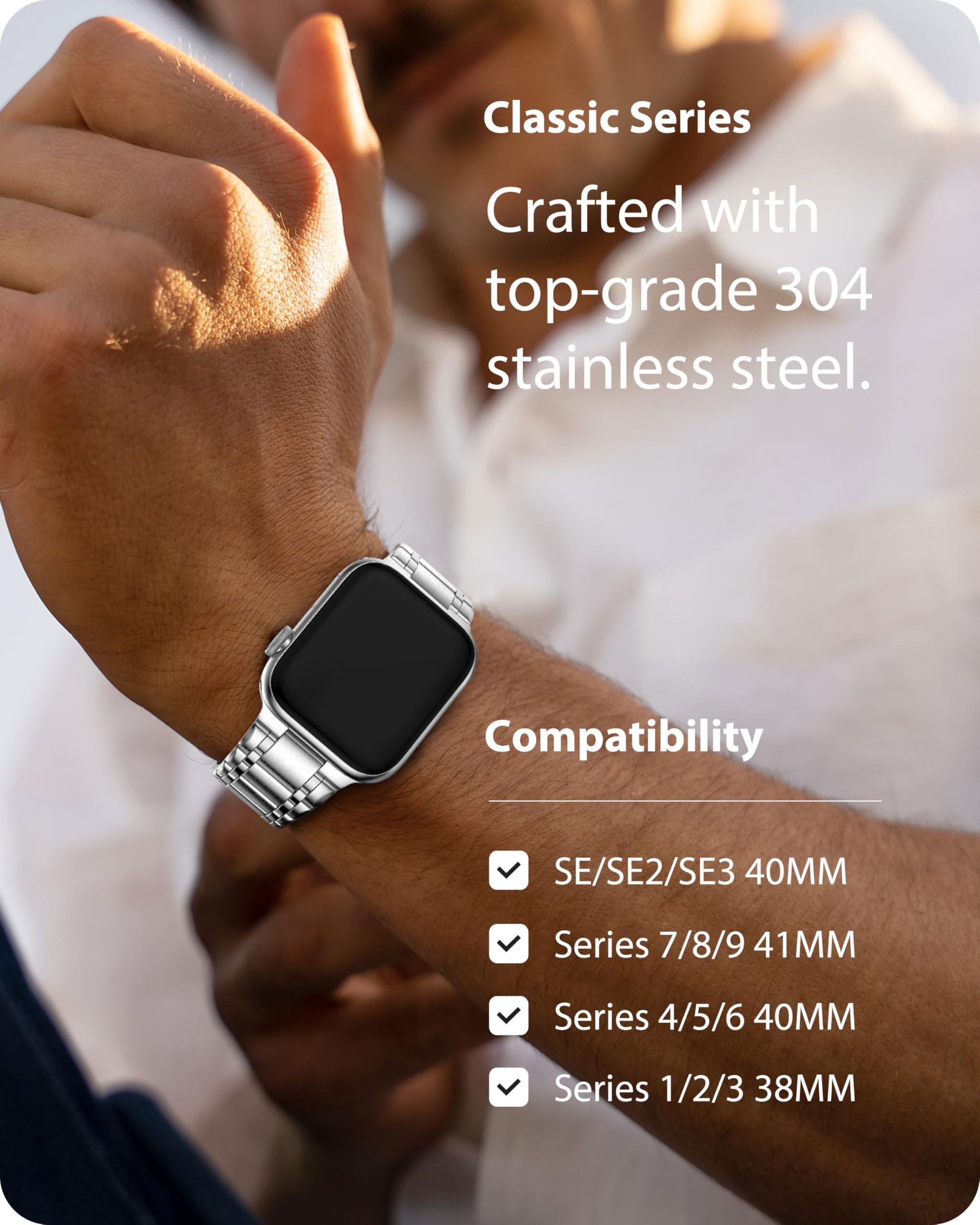Apple Watch Band | Five-Links Stainless Steel Metal | Silver Fullmosa