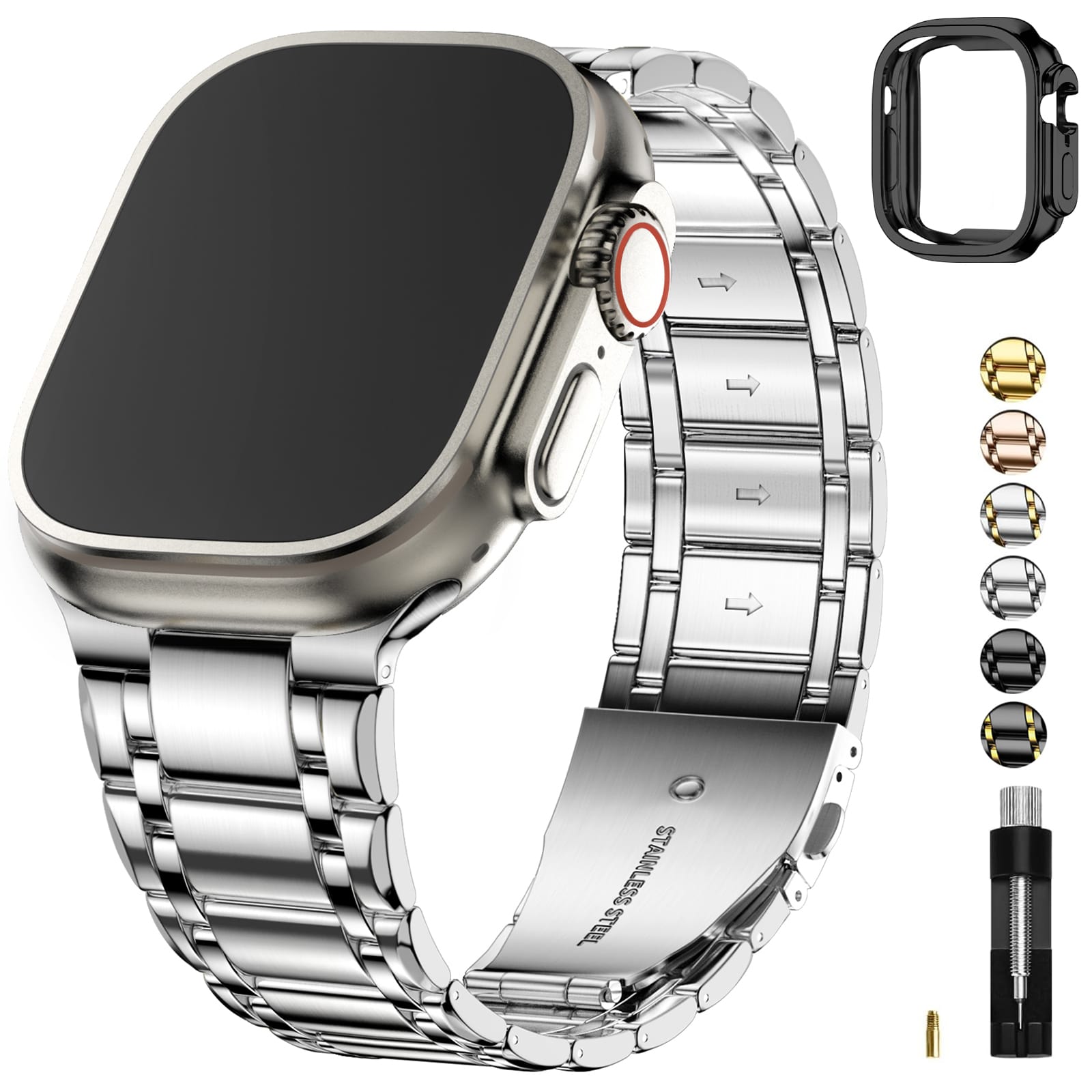 Apple Watch Band | Five-Links Stainless Steel Metal | Silver Fullmosa 49mm(ultra3/2/1) / Silver