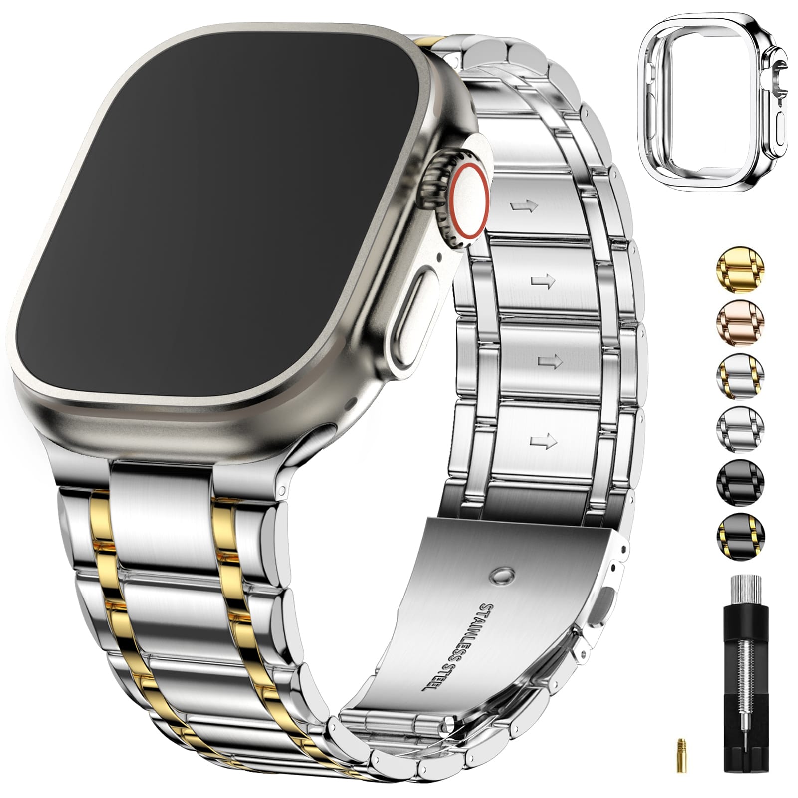 Apple Watch Band | Five-Links Stainless Steel Metal | Silver and Gold Fullmosa 49mm(ultra3/2/1) / Silver and Gold