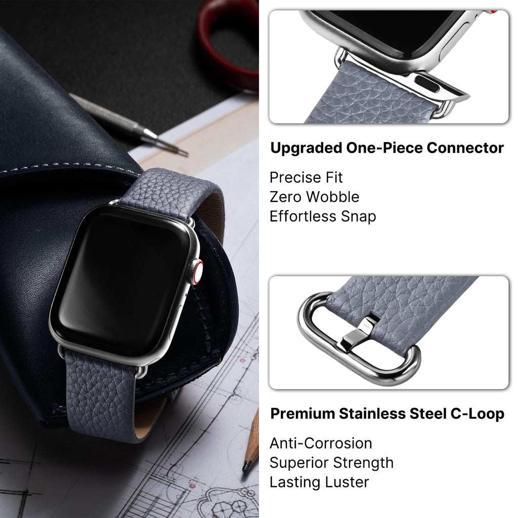 Apple Watch Band | Grey Leather | Litchi Fullmosa watch band