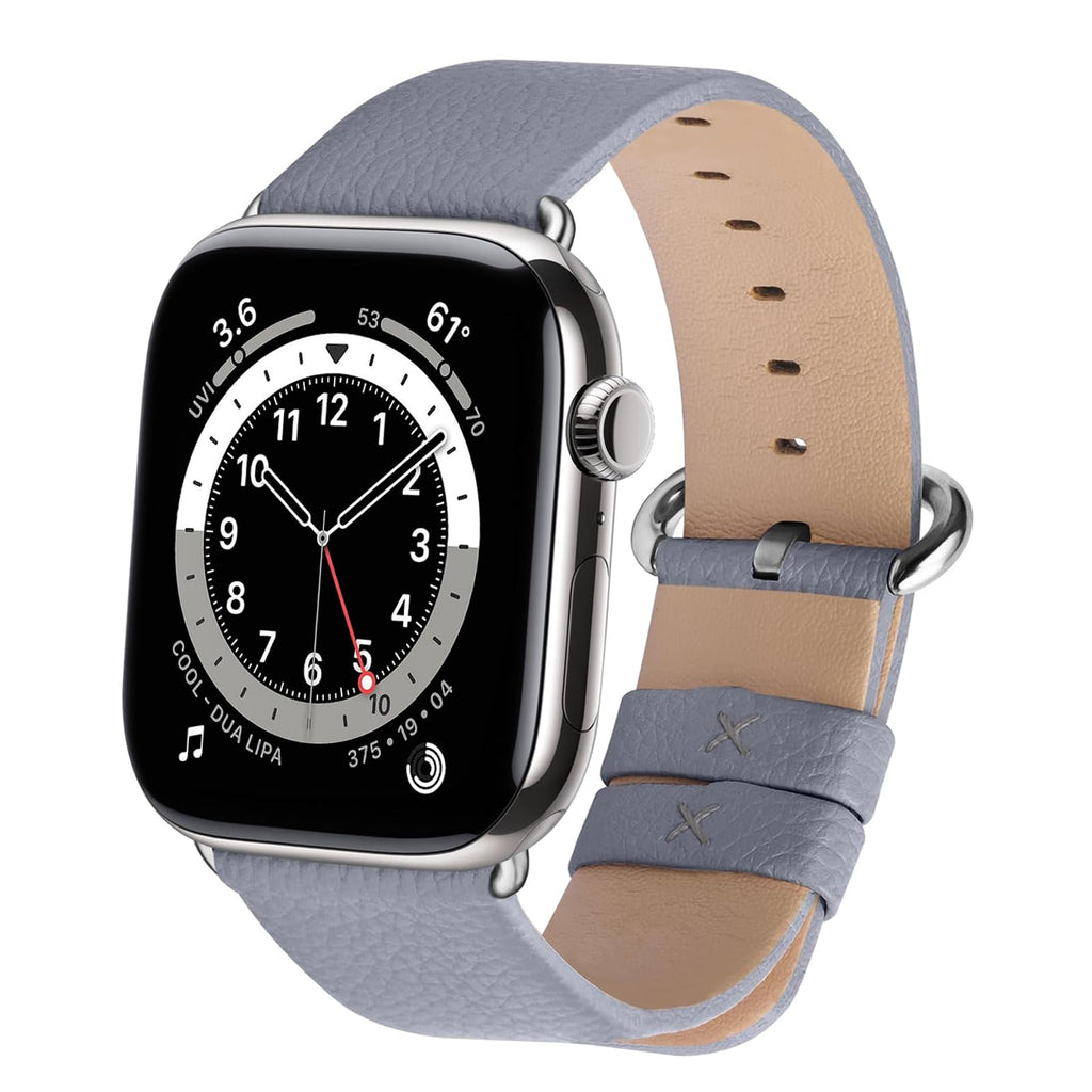 Apple Watch Band | Grey Leather | Litchi Fullmosa watch band 49mm 46mm 45mm 44mm 42mm(s3/2/1) / Silver