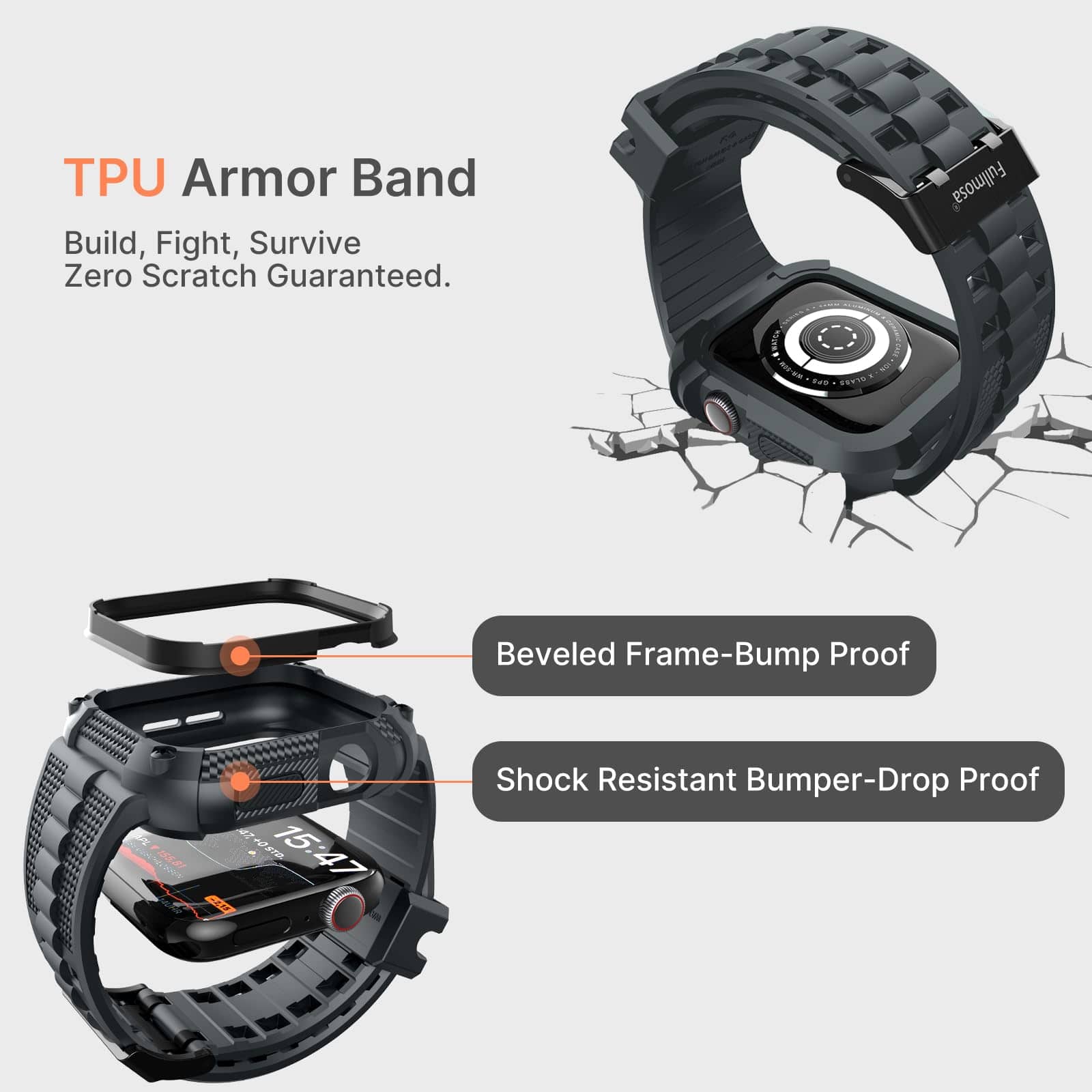 Apple Watch Band | Grey Silicone | Warrior Fullmosa 44/45mm / Grey