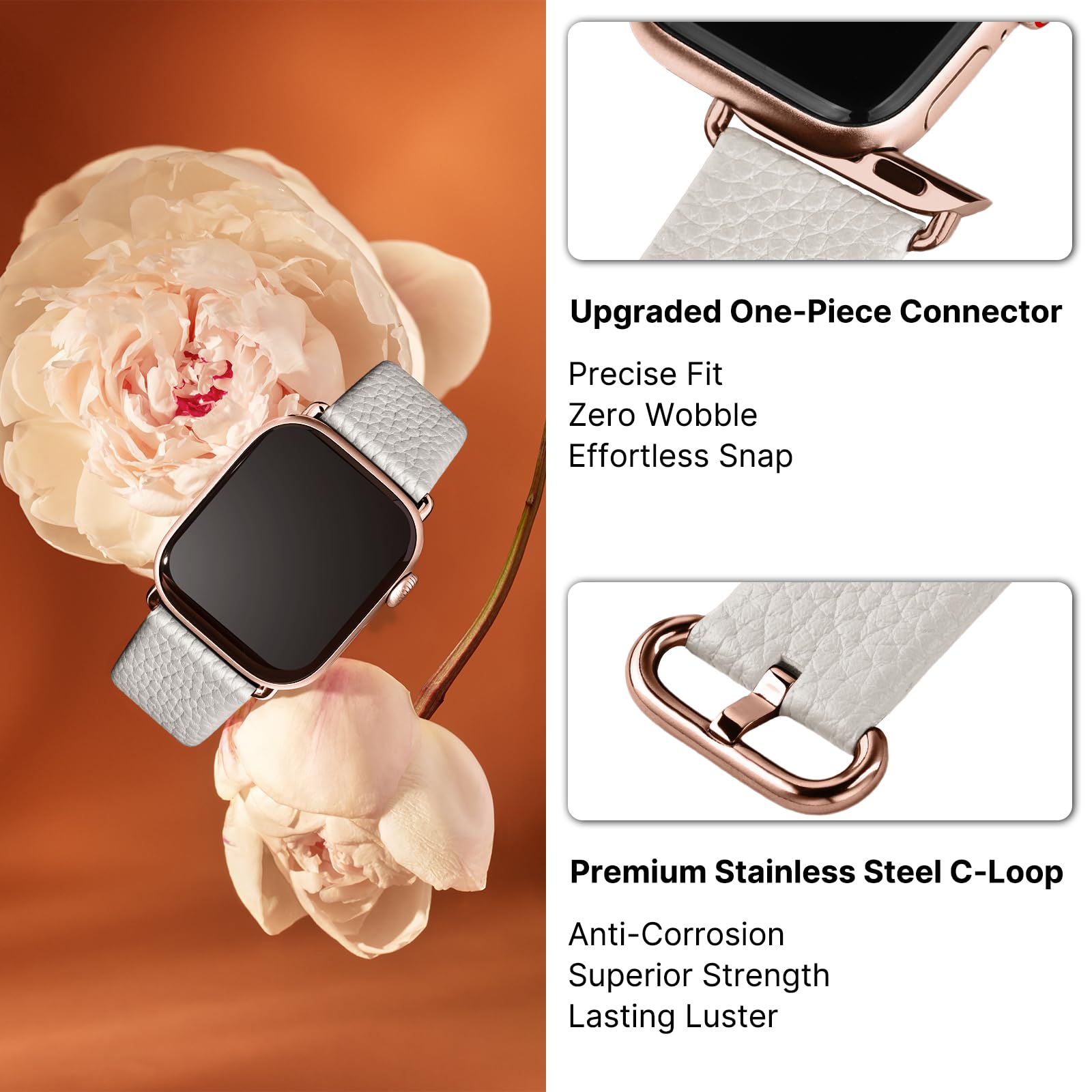Apple Watch Band | Ivory White Leather | Litchi Fullmosa watch band