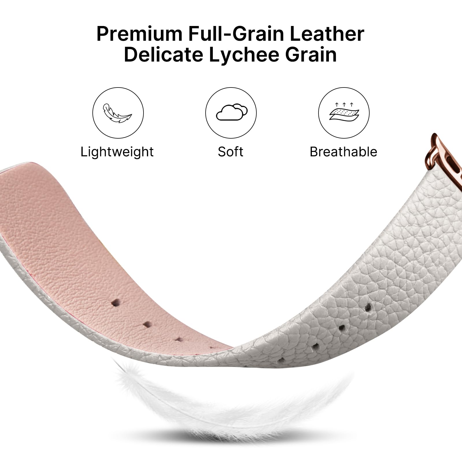 Apple Watch Band | Ivory White Leather | Litchi Fullmosa watch band