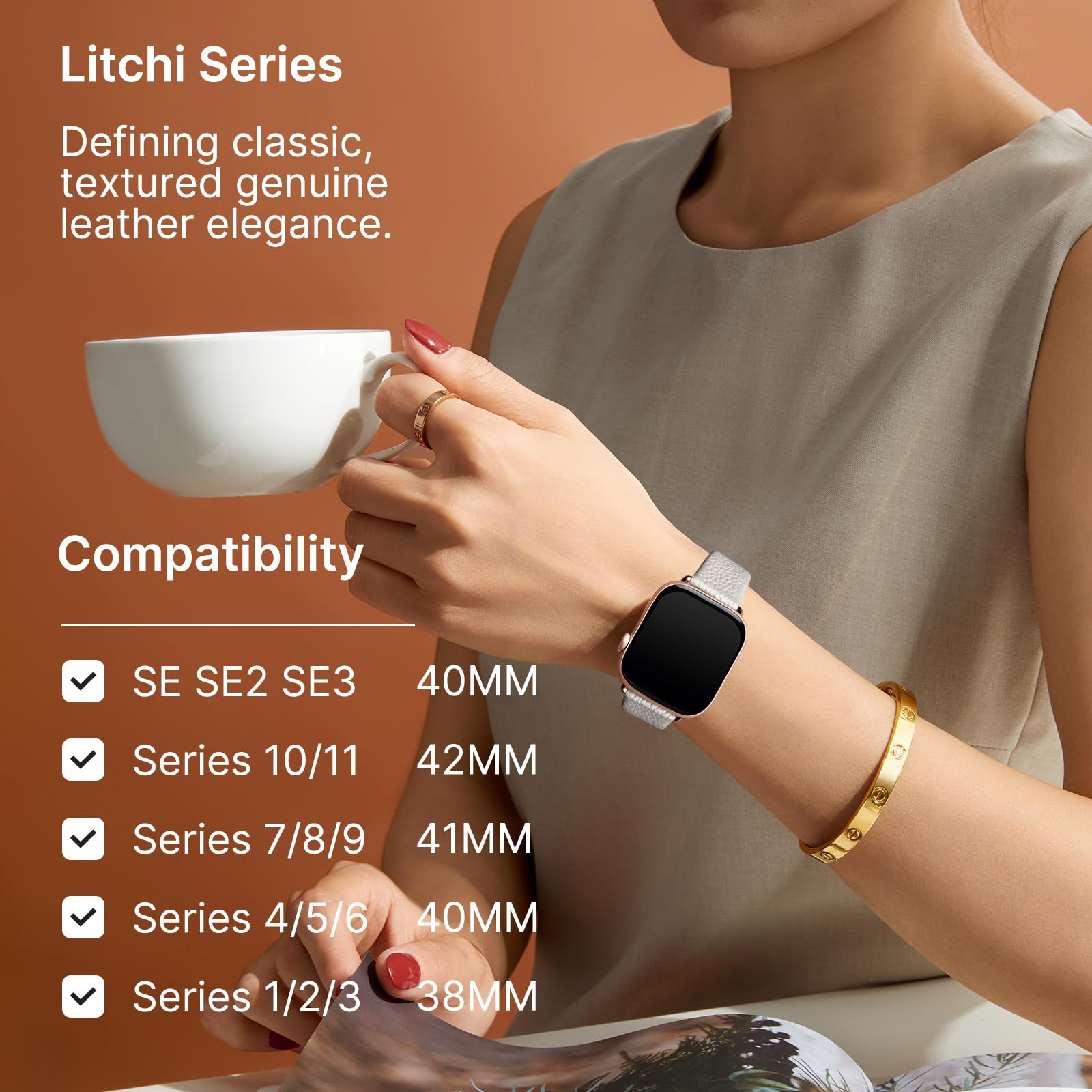 Apple Watch Band | Ivory White Leather | Litchi Fullmosa watch band