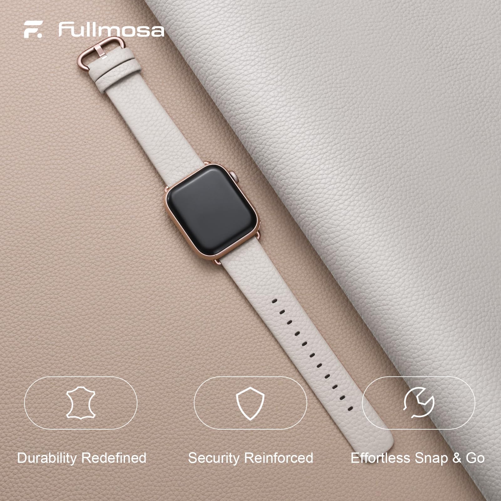 Apple Watch Band | Ivory White Leather | Litchi Fullmosa watch band