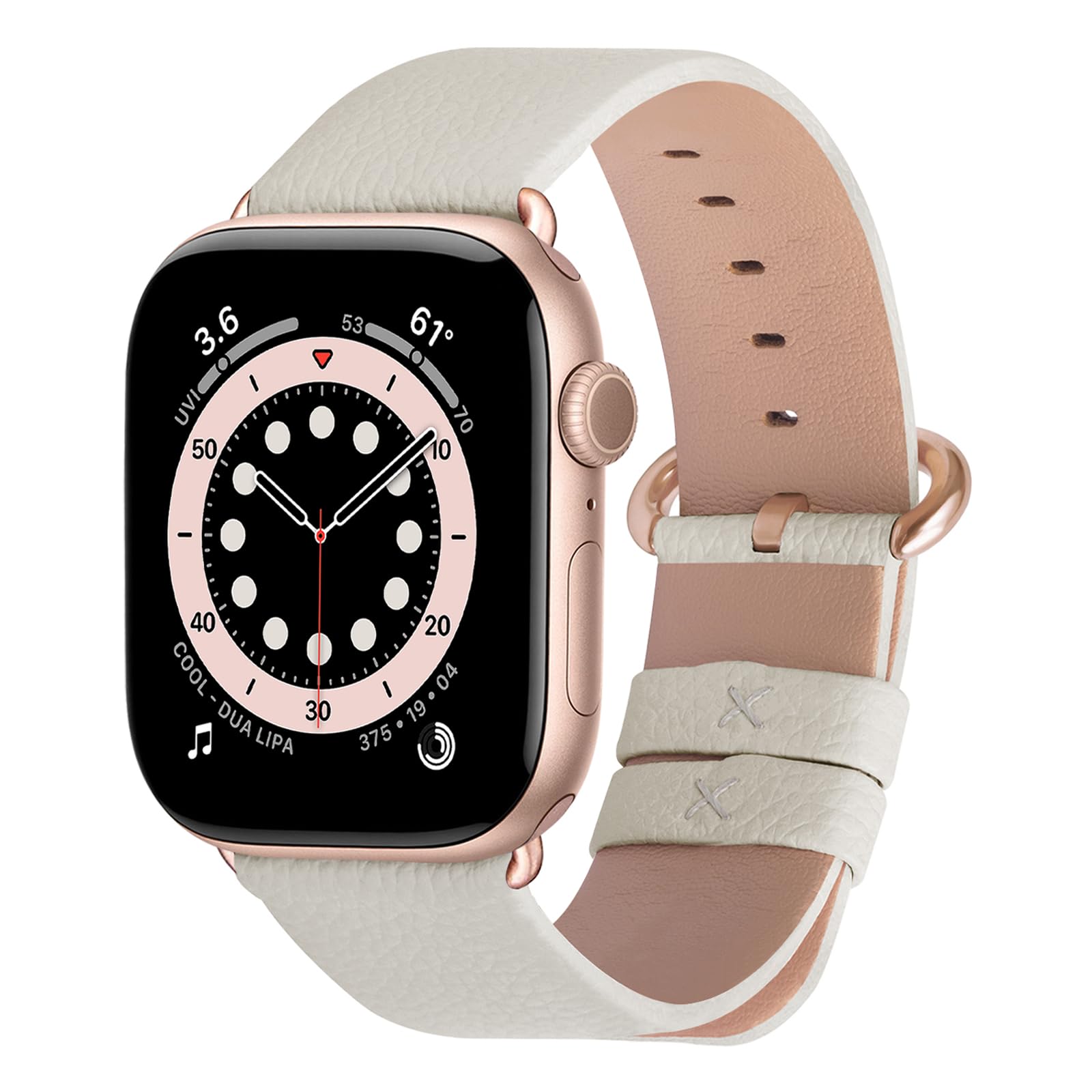 Apple Watch Band | Ivory White Leather | Litchi Fullmosa watch band 42mm(s11/10) 41mm 40mm 38mm / Rose gold