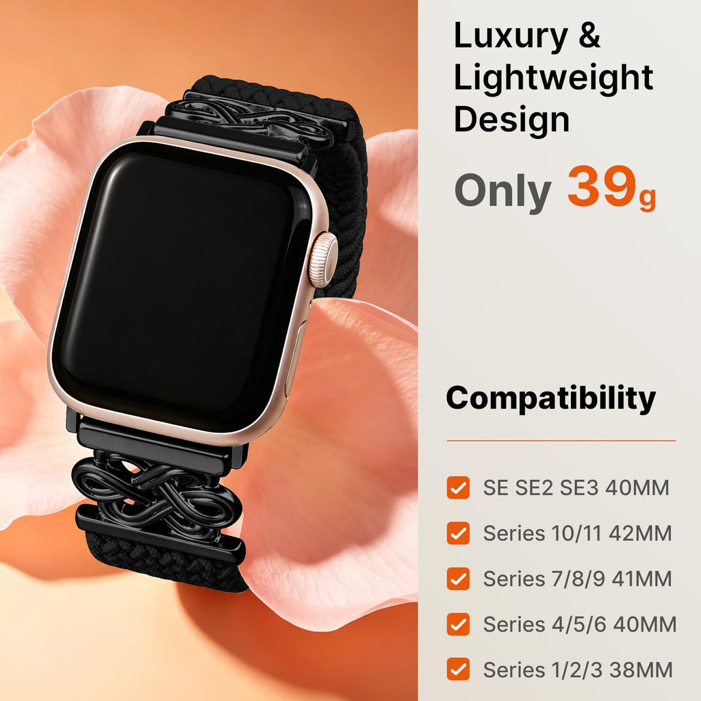 Apple Watch Band | Magnetic Knot Braided Nylon Strap | Black/Black Buckle Fullmosa watch band 42mm(S11/10) 41mm 40mm 38mm / Black/Black Buckle