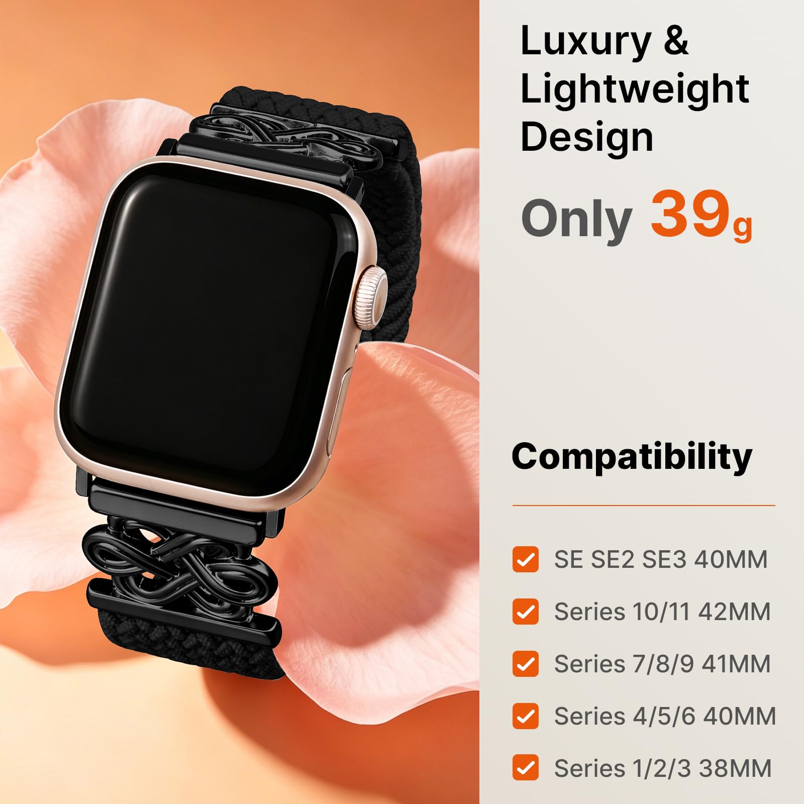 Apple Watch Band | Magnetic Knot Braided Nylon Strap | Black/Black Buckle Fullmosa watch band 42mm(S11/10) 41mm 40mm 38mm / Black/Black Buckle