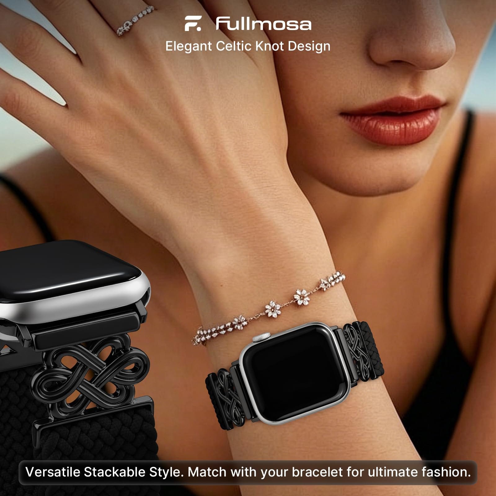 Apple Watch Band | Magnetic Knot Braided Nylon Strap | Black/Black Buckle Fullmosa watch band 42mm(S11/10) 41mm 40mm 38mm / Black/Black Buckle