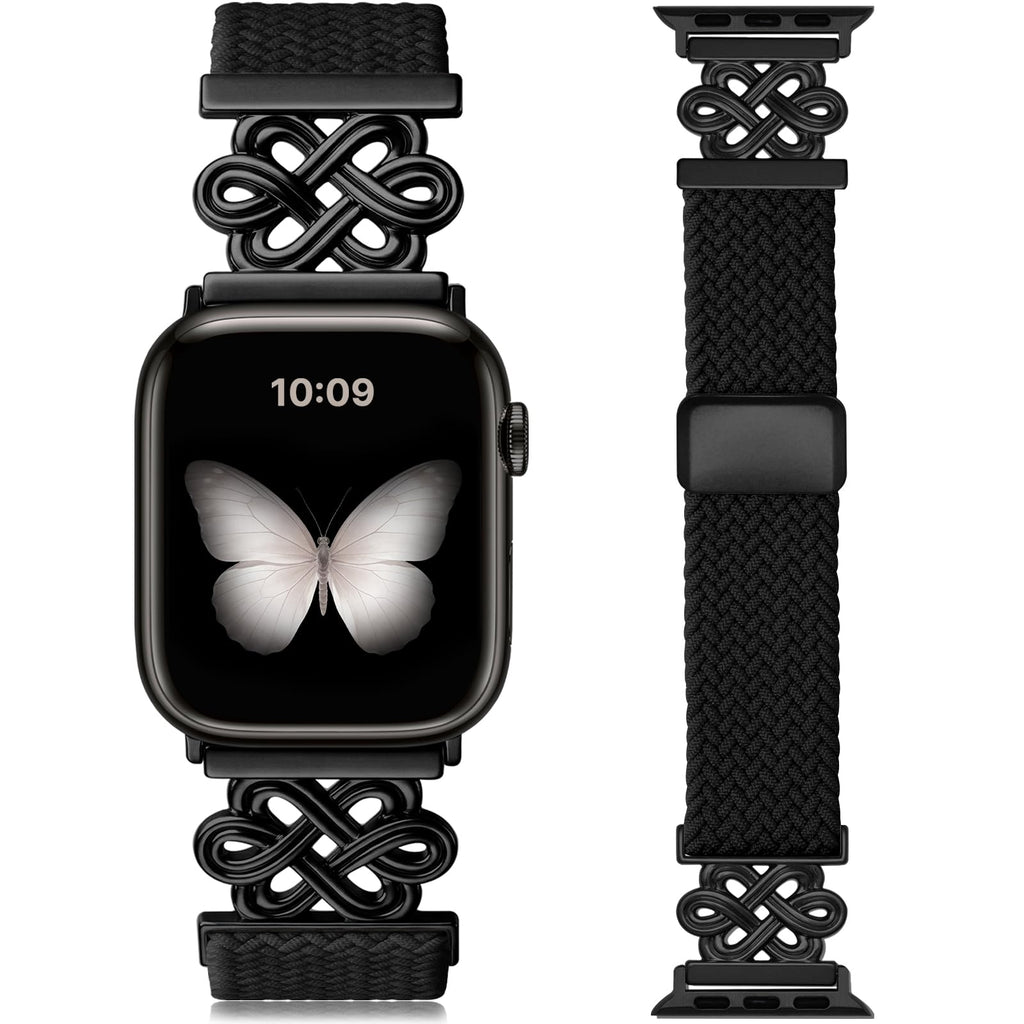 Apple Watch Band | Magnetic Knot Braided Nylon Strap | Black/Black Buckle Fullmosa watch band 42mm(S11/10) 41mm 40mm 38mm / Black/Black Buckle