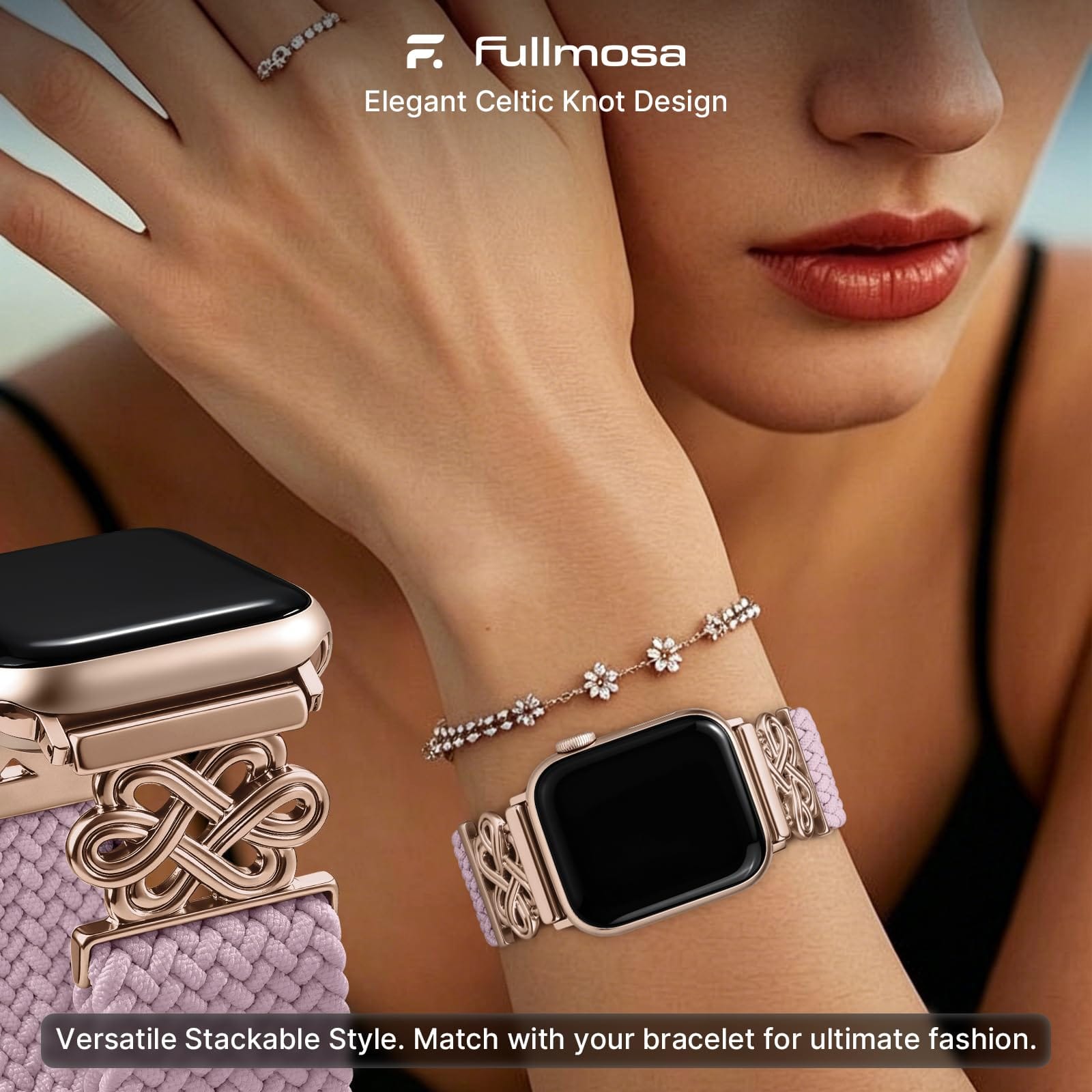 Apple Watch Band | Magnetic Knot Braided Nylon Strap | Pink/RoseGold Buckle Fullmosa watch band