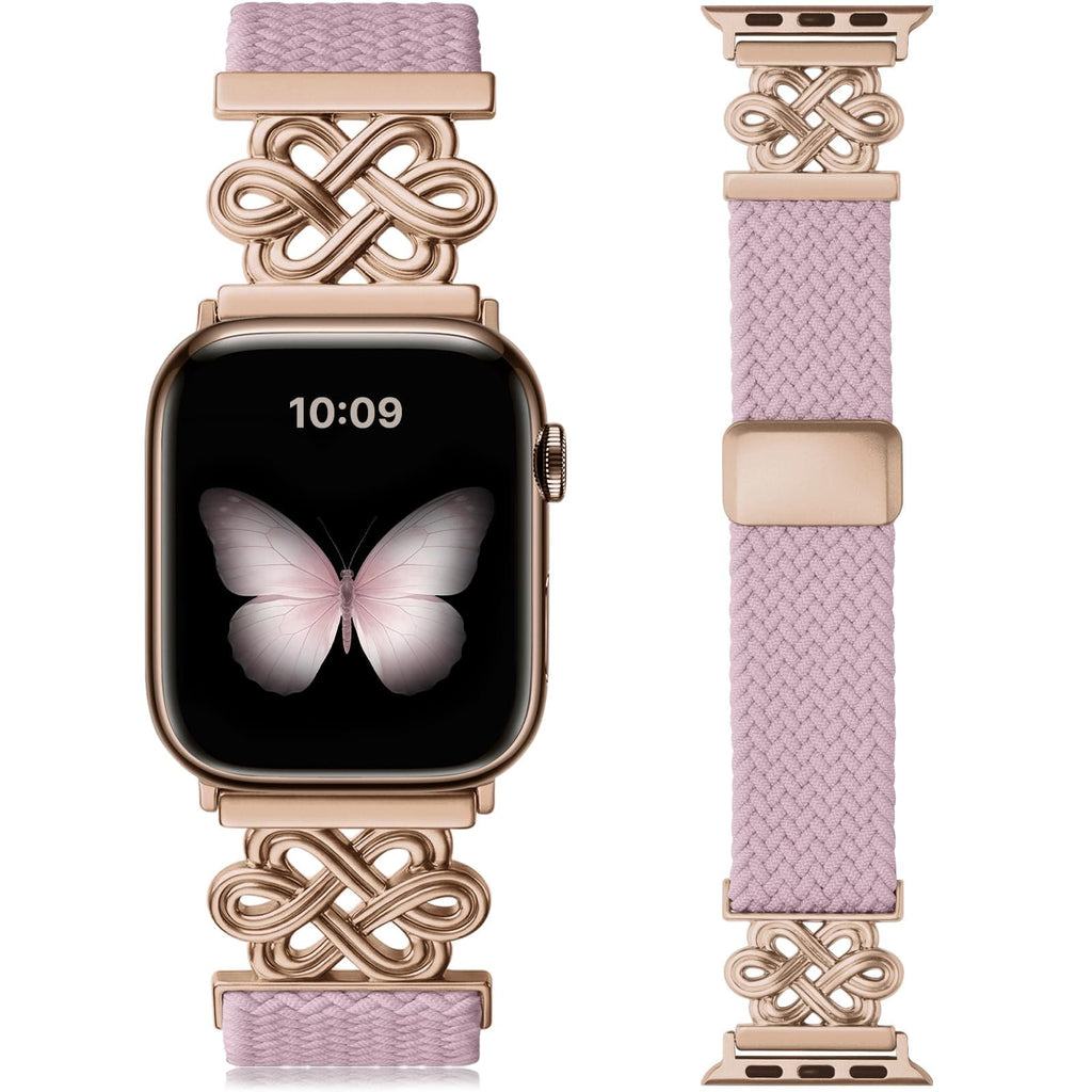 Apple Watch Band | Magnetic Knot Braided Nylon Strap | Pink/RoseGold Buckle Fullmosa watch band 42mm(S11/10) 41mm 40mm 38mm / Pink/RoseGold Buckle